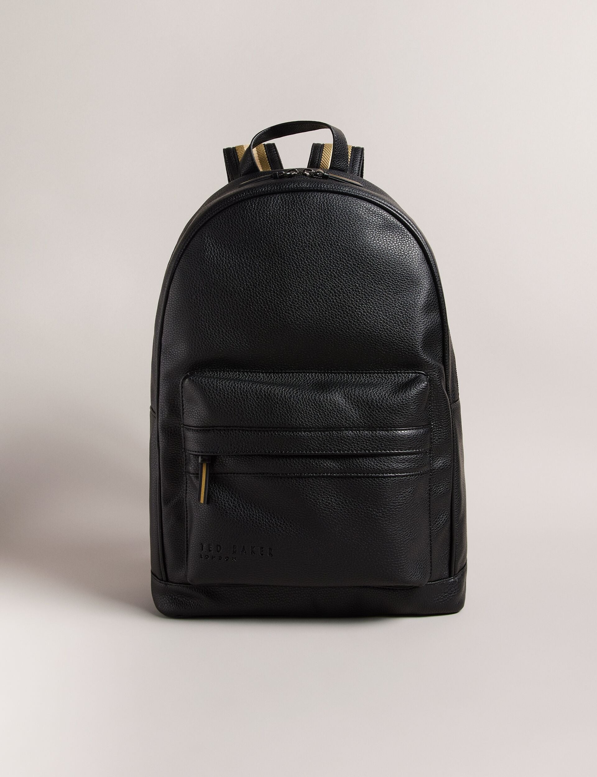 Ted Baker Kaileb Black Faux Leather Backpack With Webbing Straps