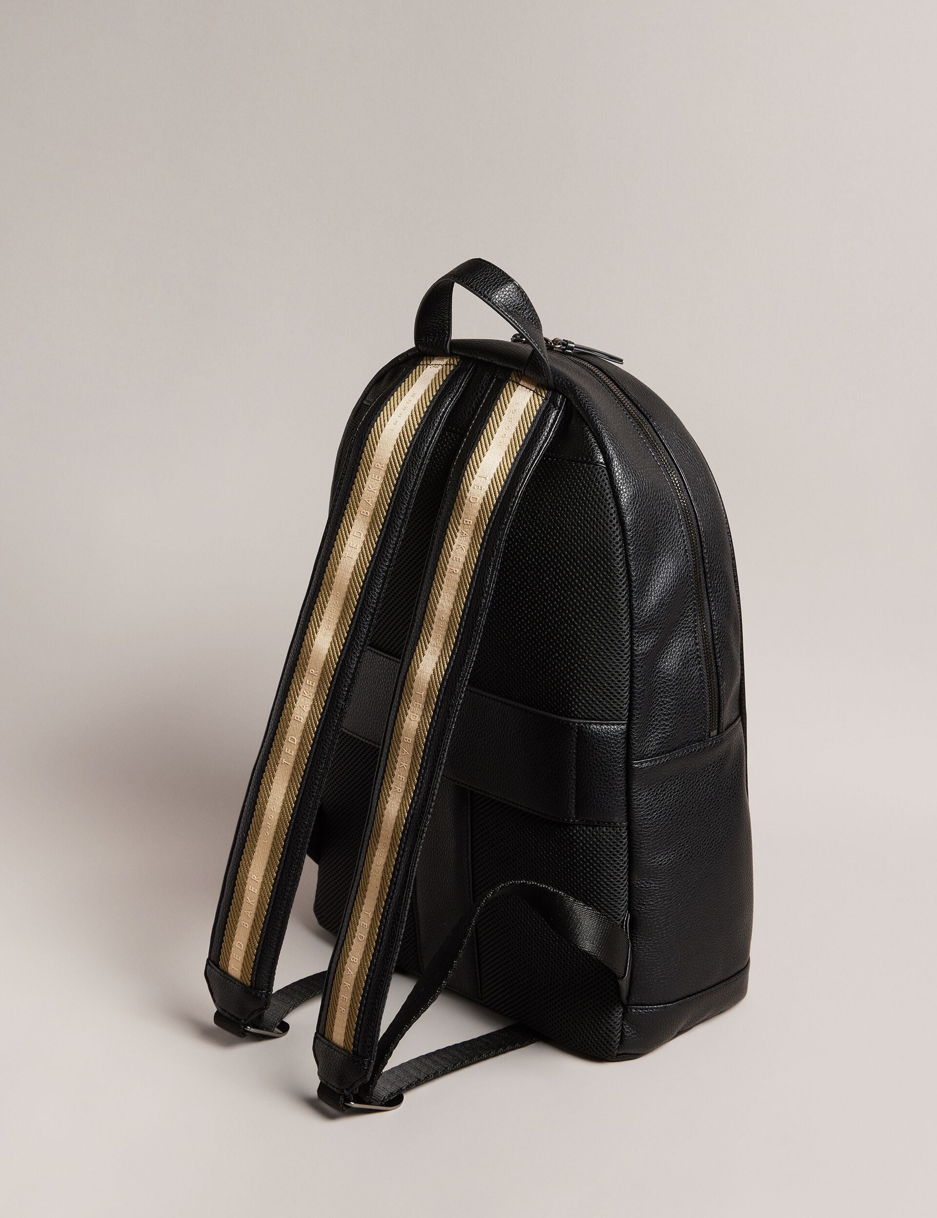 Ted Baker Kaileb Black Faux Leather Backpack With Webbing Straps