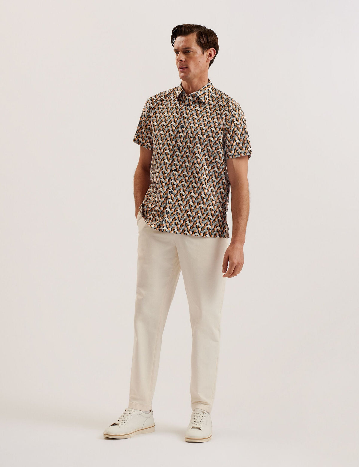 Ted Baker Gastons Short Sleeve Geo Print Seersucker Shirt