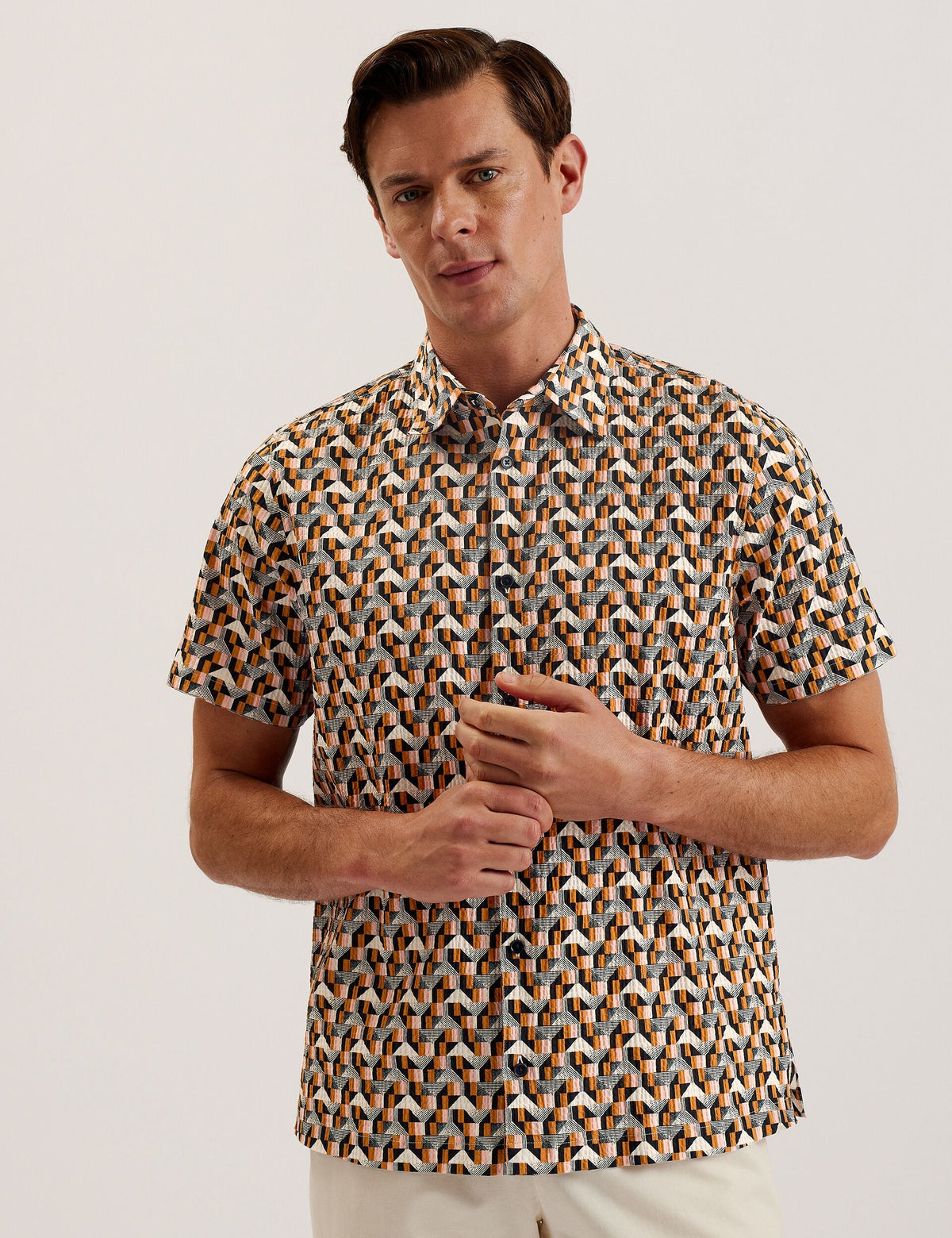 Ted Baker Gastons Short Sleeve Geo Print Seersucker Shirt