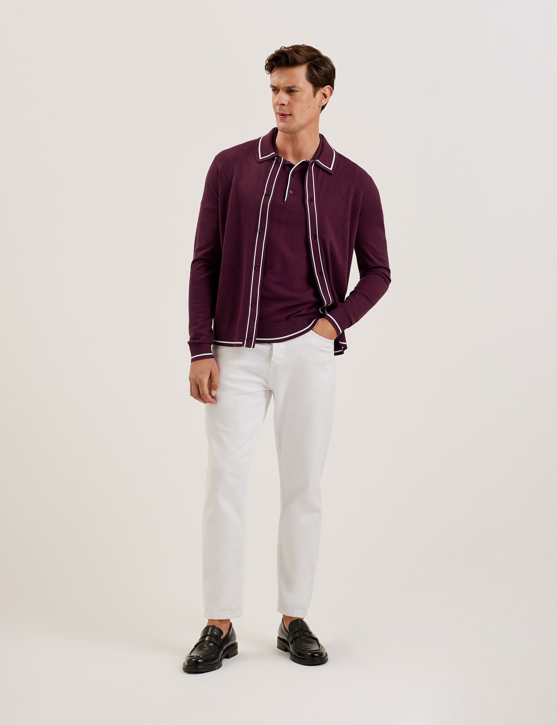 Ted Baker Elmdon Pointelle Diamond Knitted Long Sleeve Shirt