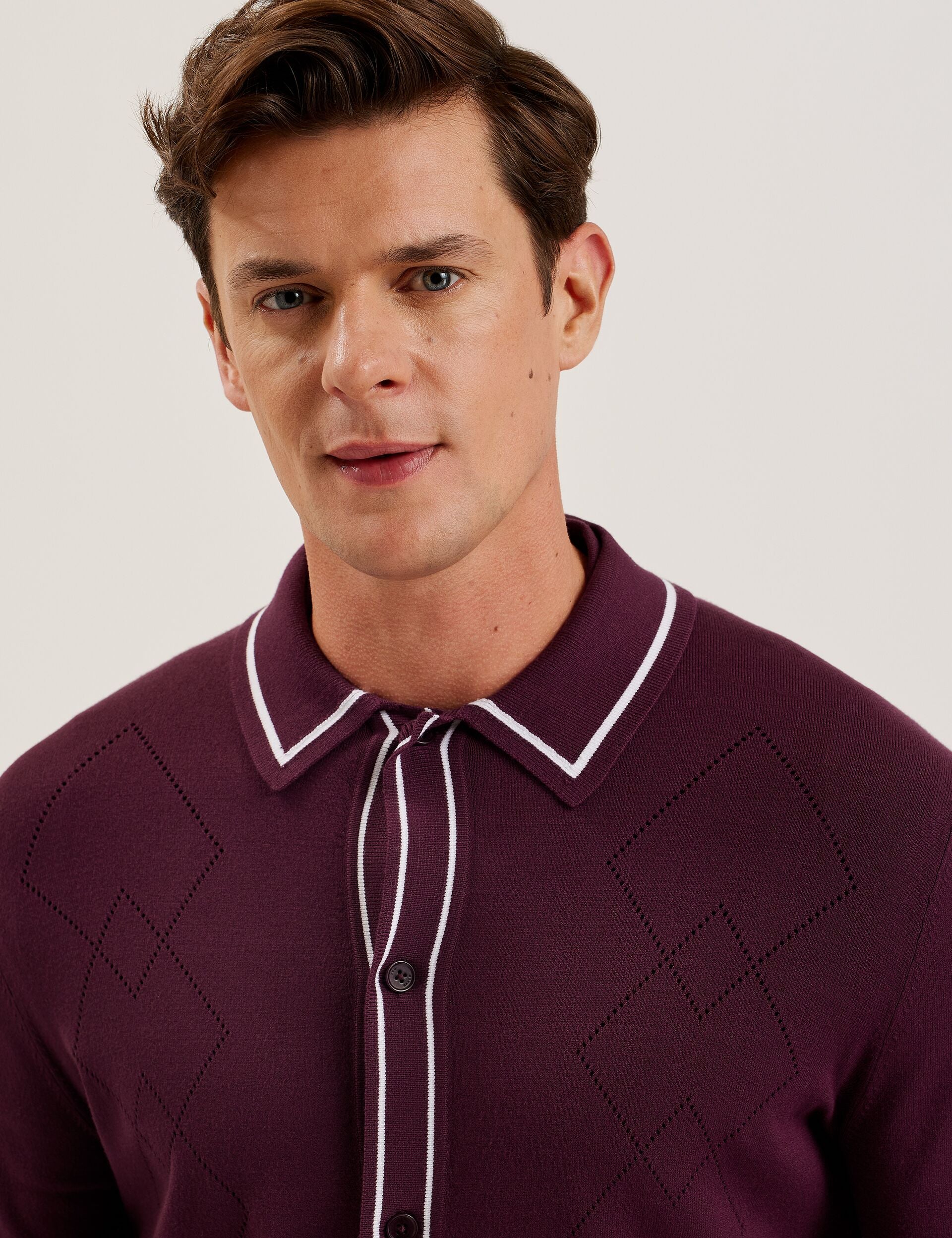 Ted Baker Elmdon Pointelle Diamond Knitted Long Sleeve Shirt