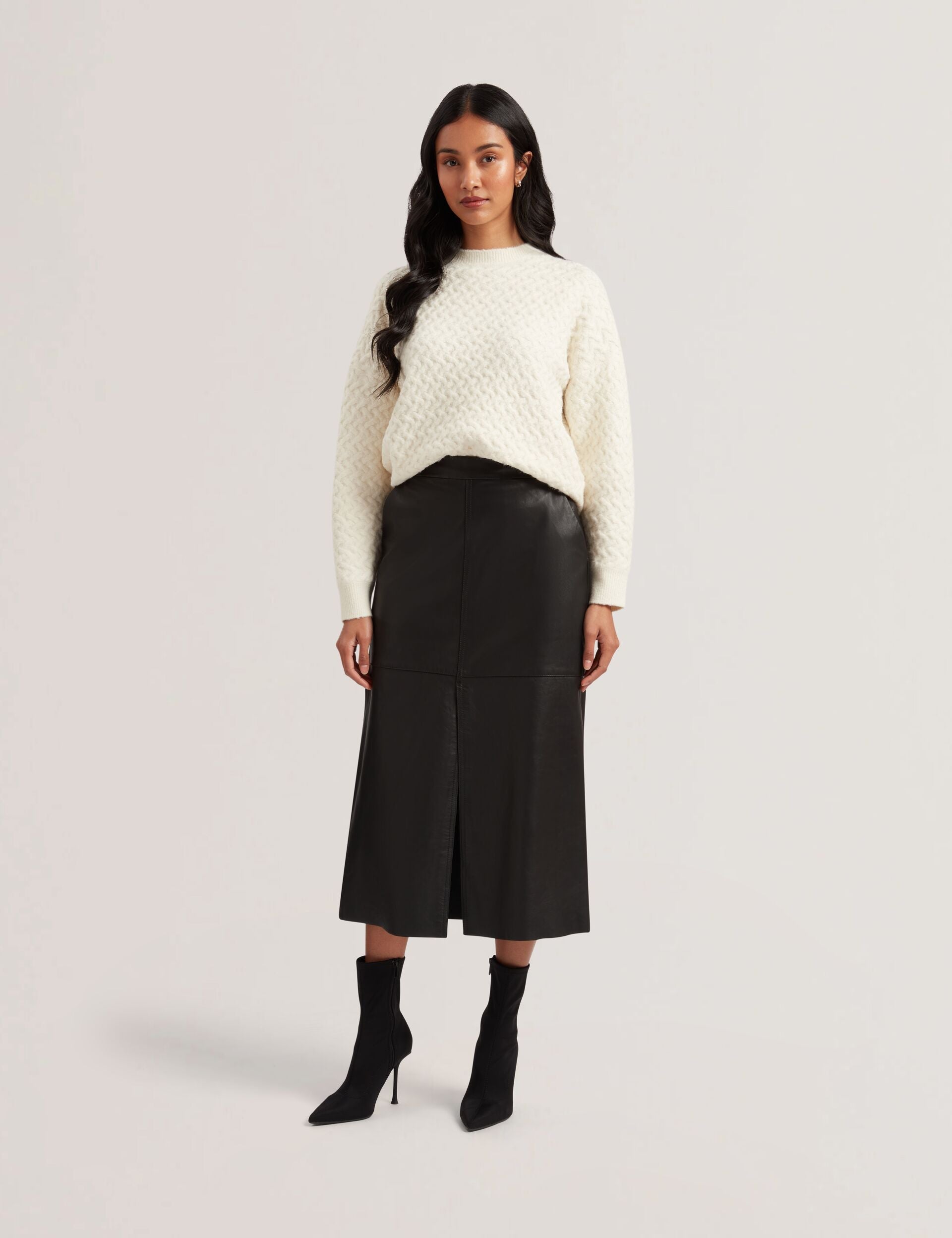 Ted Baker Aoto Leather Pencil Midi Skirt With Seam Detail Women's