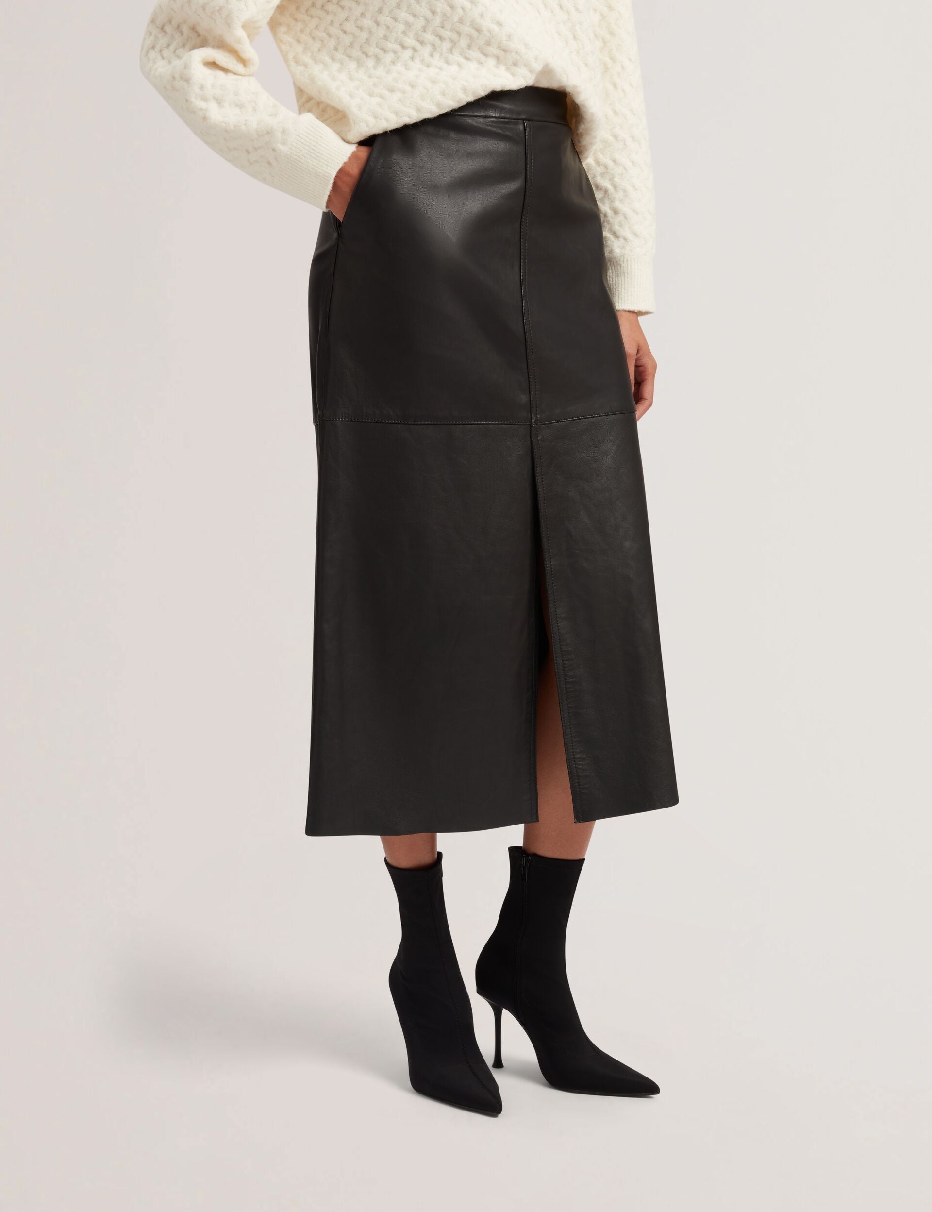 Ted Baker Aoto Leather Pencil Midi Skirt With Seam Detail Women's