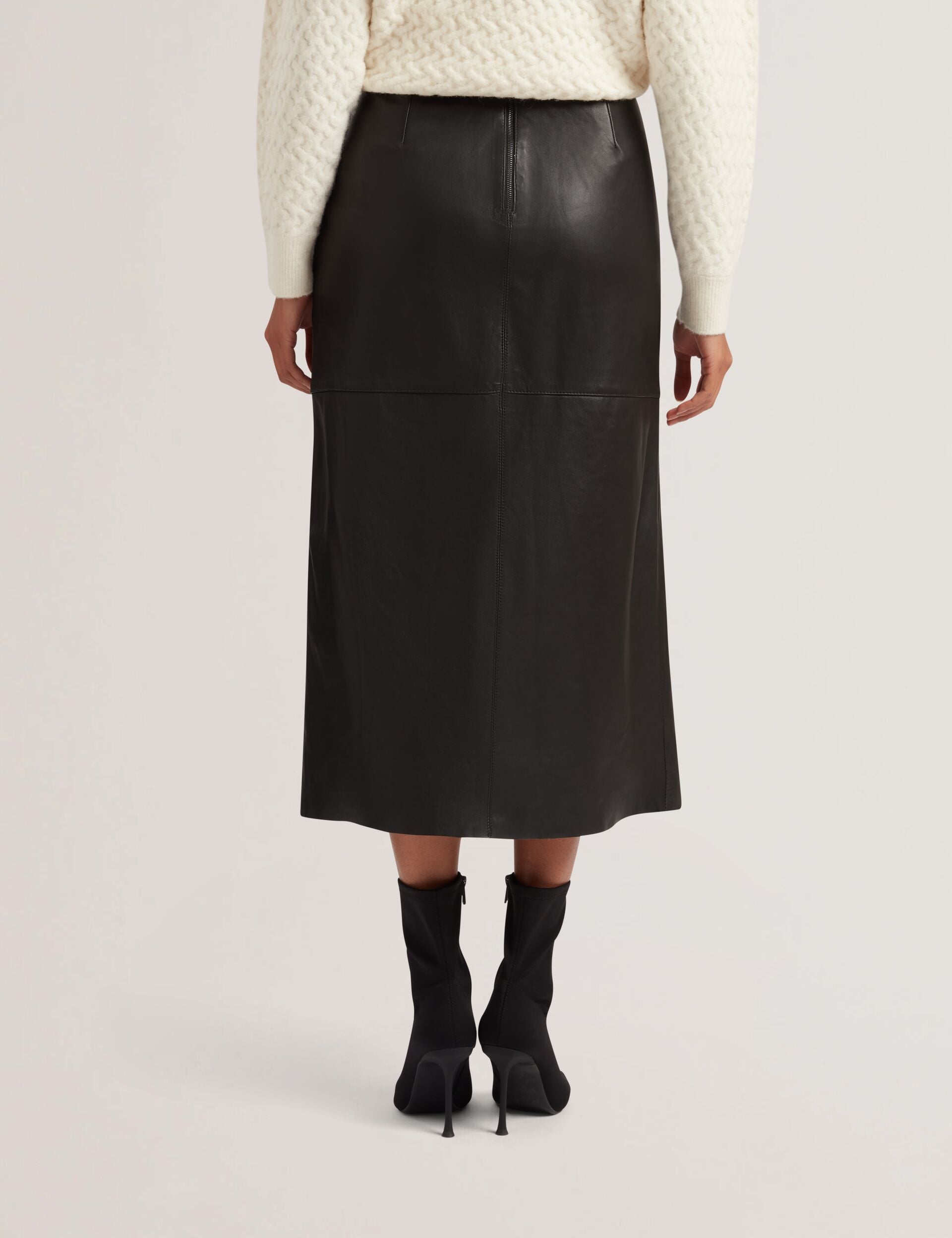 Ted Baker Aoto Leather Pencil Midi Skirt With Seam Detail Women's