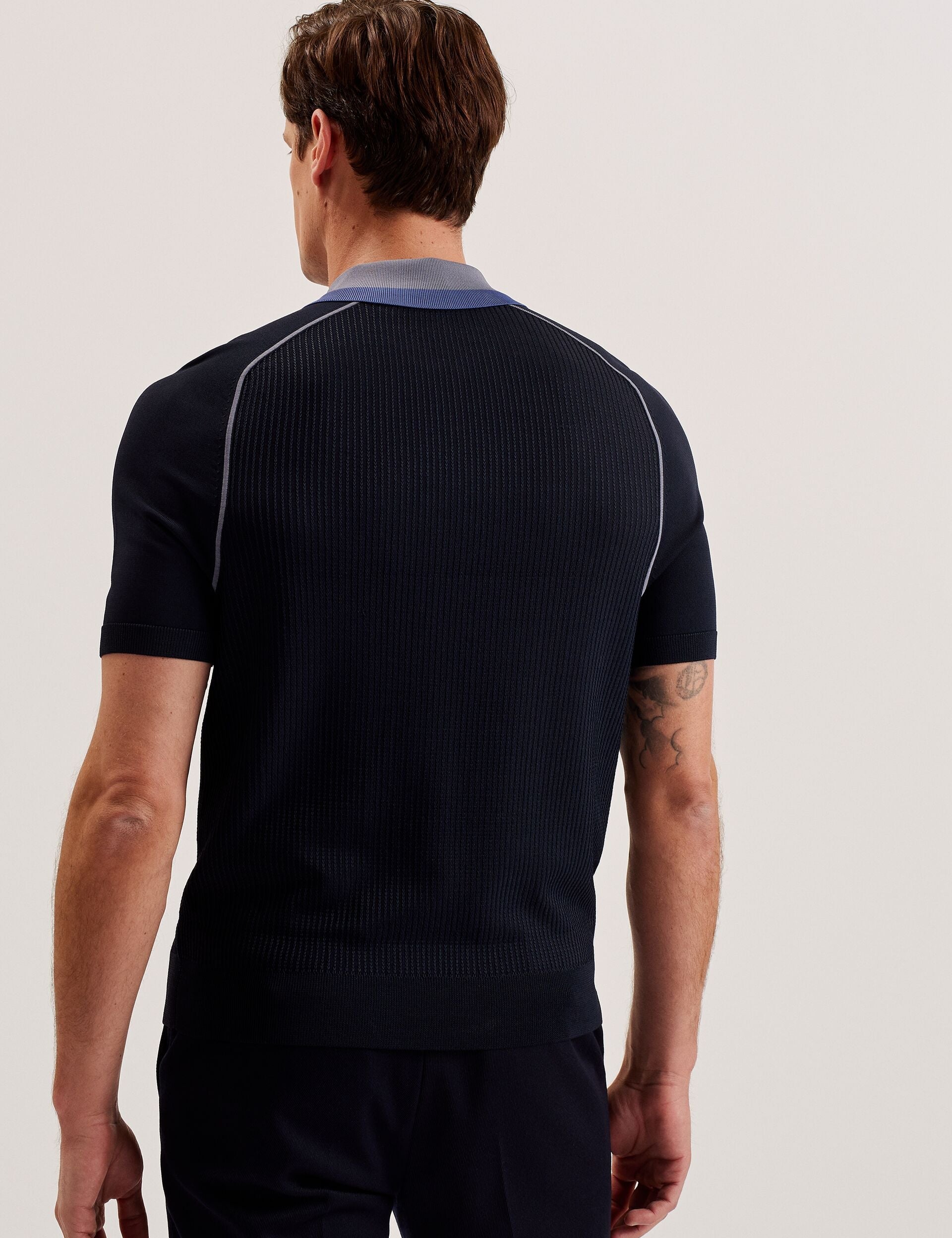 Ted Baker Paxto Textured Zip Polo With Striped Collar