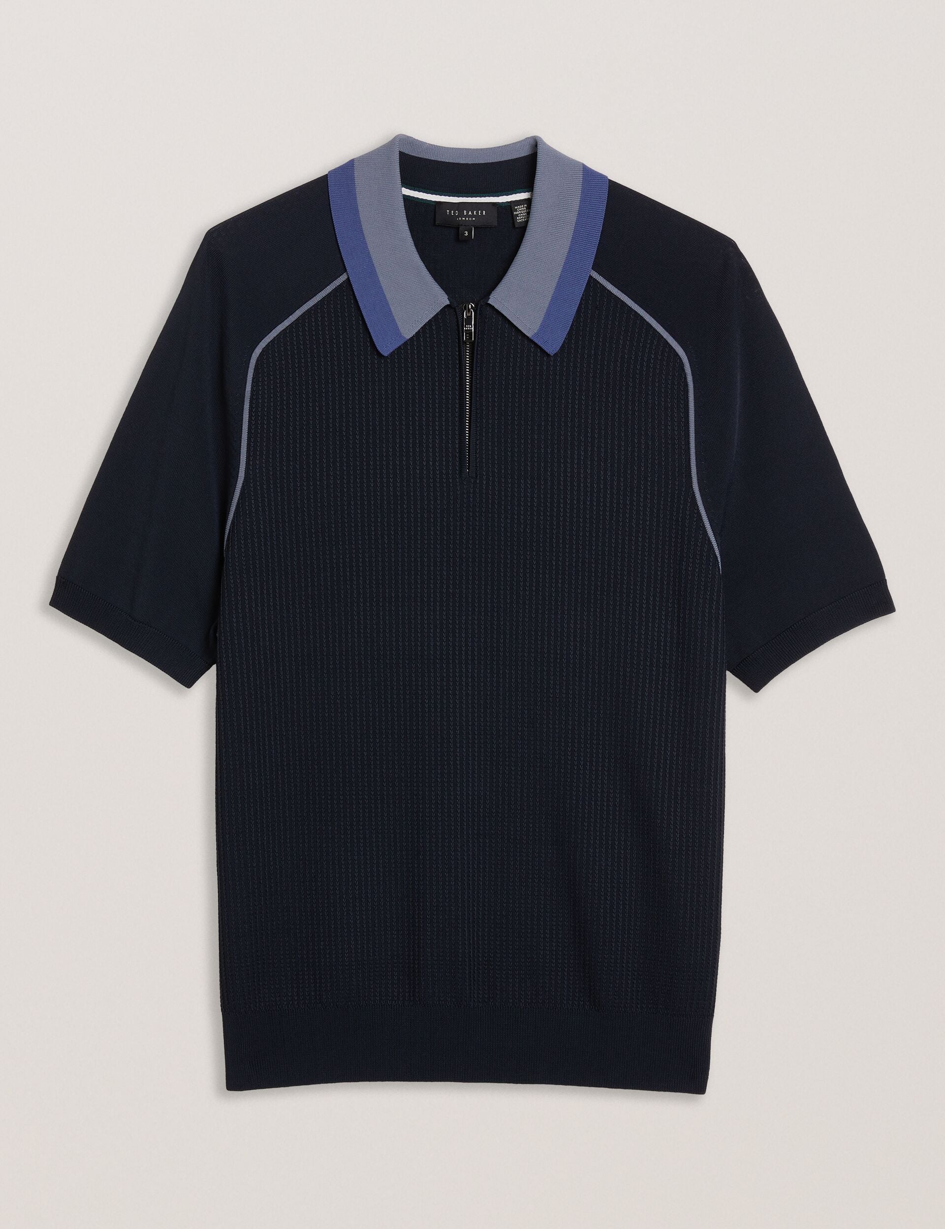 Ted Baker Paxto Textured Zip Polo With Striped Collar
