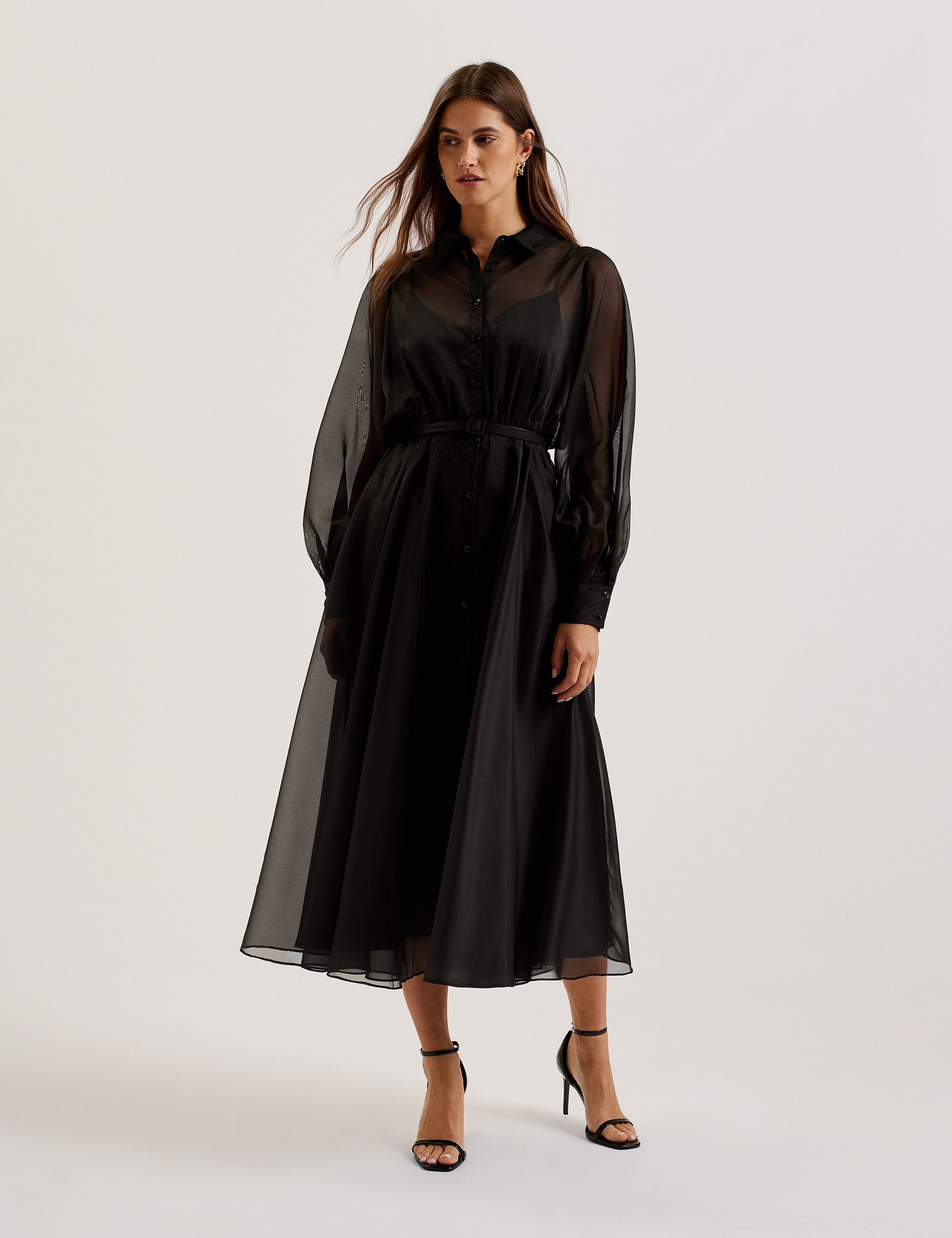 Ted Baker Gibara Organza Midi Shirt Dress With Belt Women's