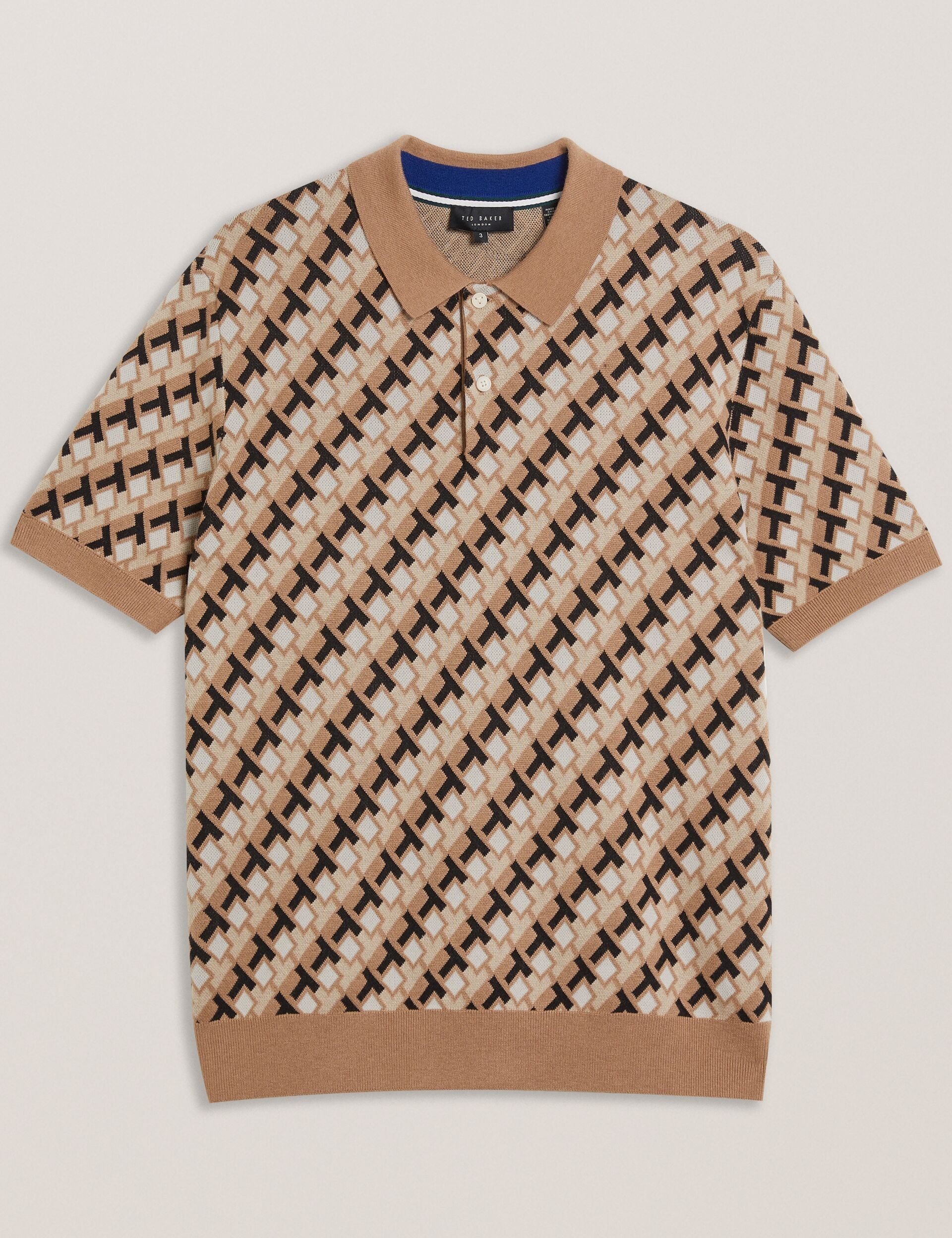 Ted Baker Seferry Interlocking T Jacquard Knitted Polo Shirt