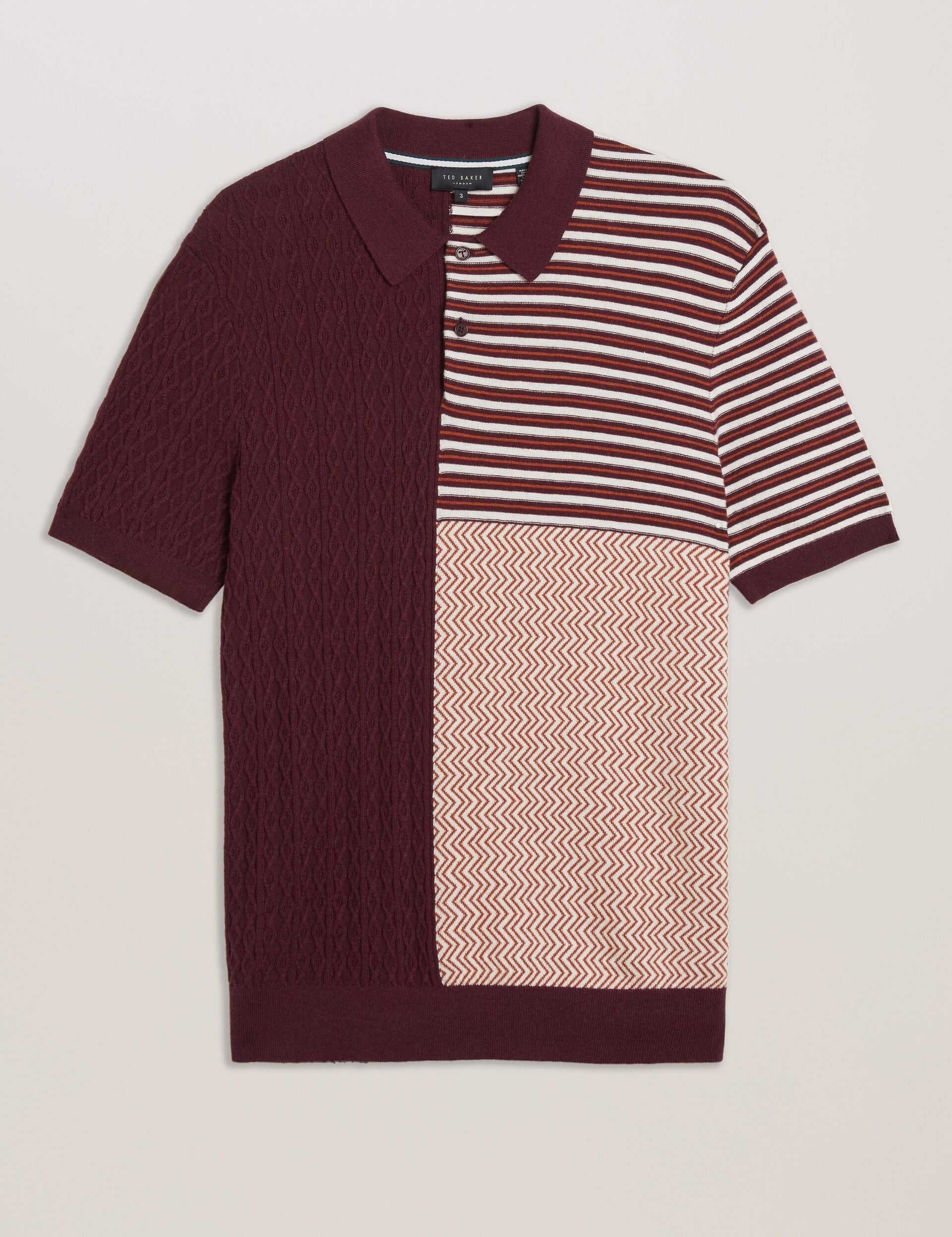 Ted Baker Minsta Textured Patchwork Knit Polo Shirt