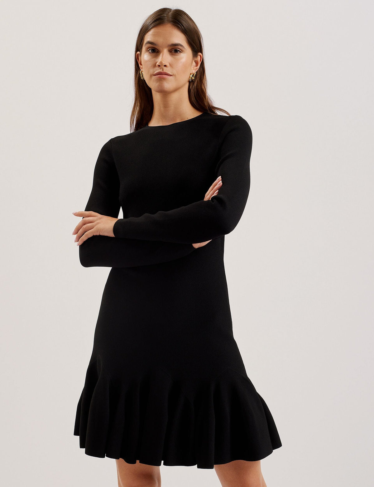 Ted Baker Loisss Flounce Hem Long Sleeve Knitted Mini Dress Women's