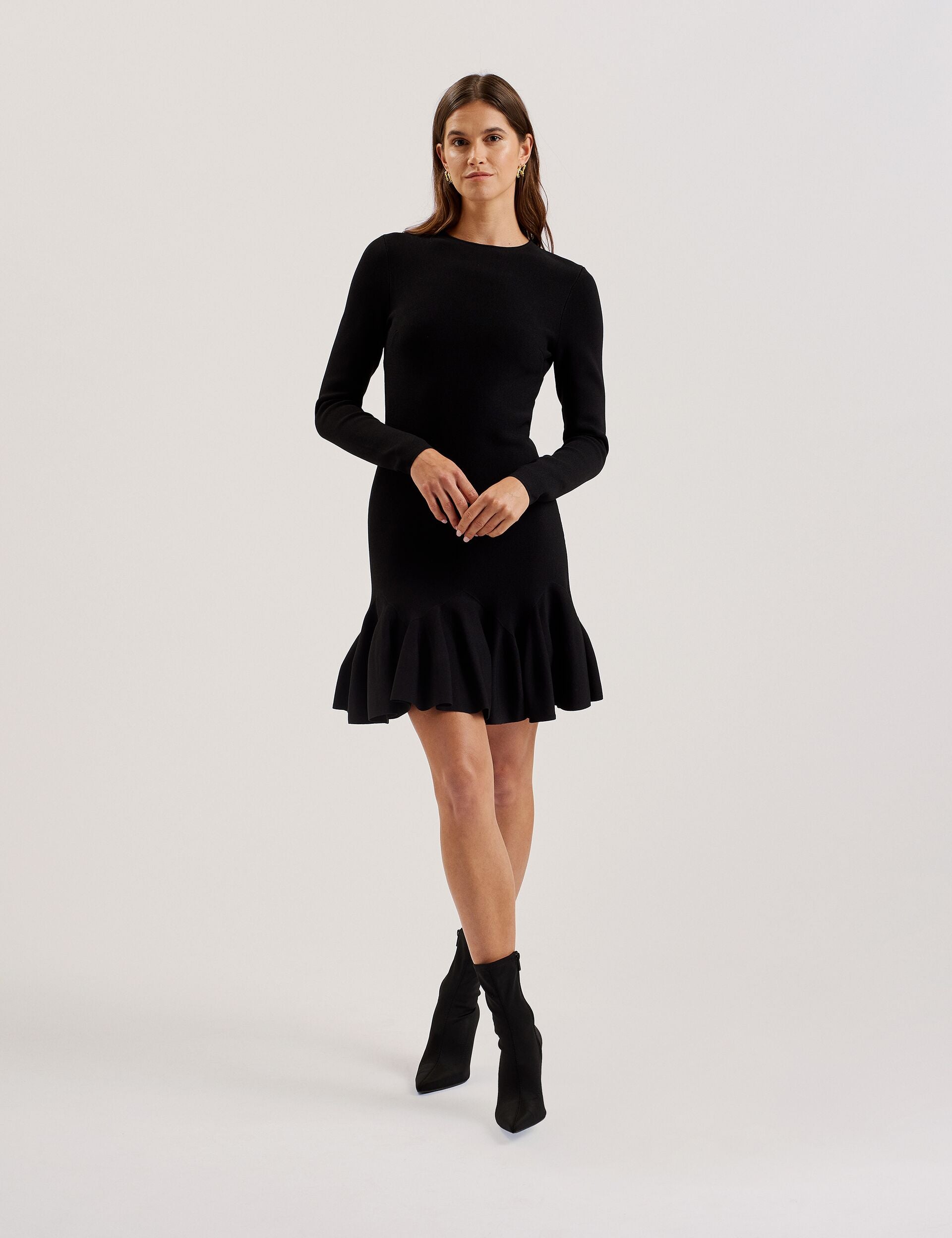 Ted Baker Loisss Flounce Hem Long Sleeve Knitted Mini Dress Women's