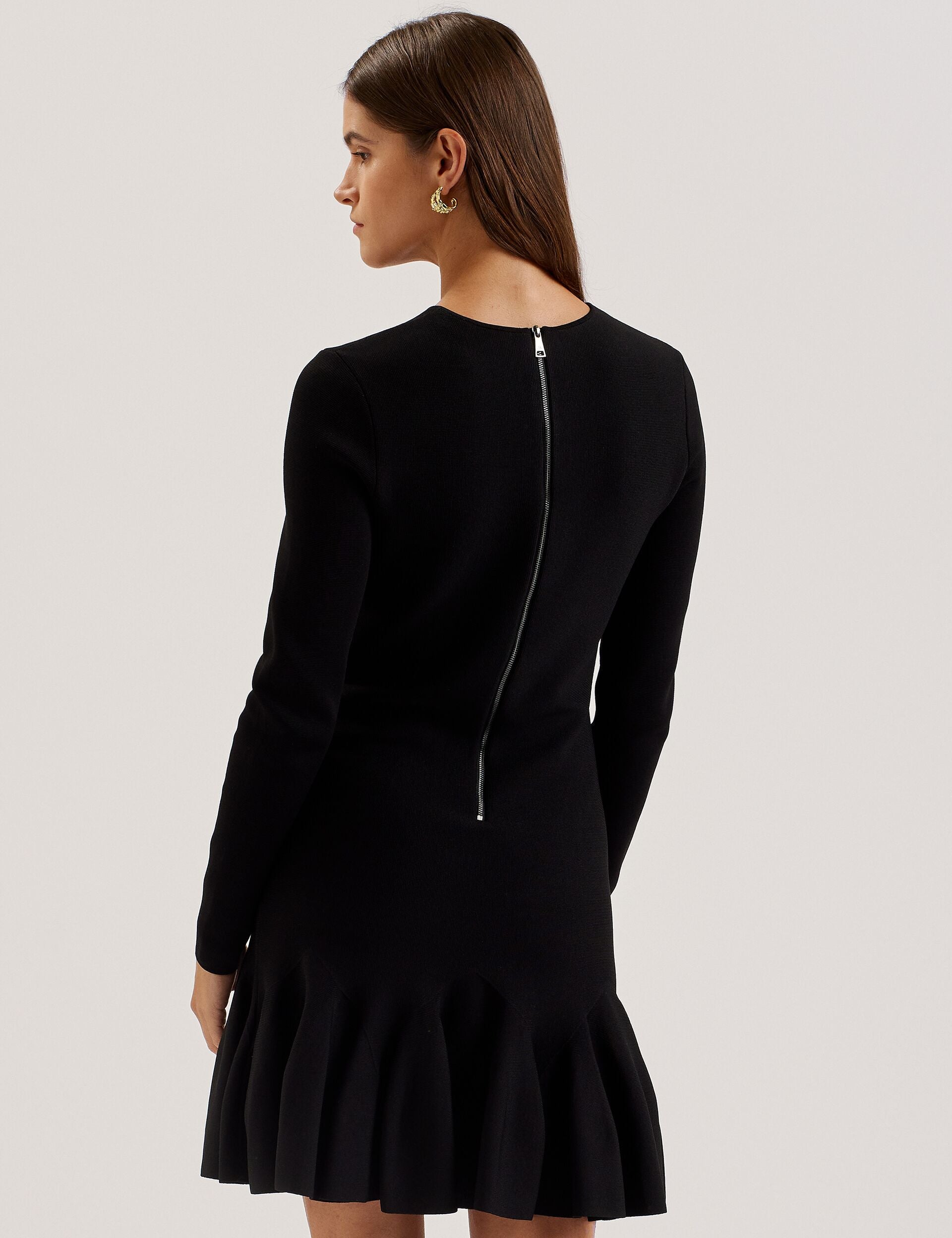 Ted Baker Loisss Flounce Hem Long Sleeve Knitted Mini Dress Women's