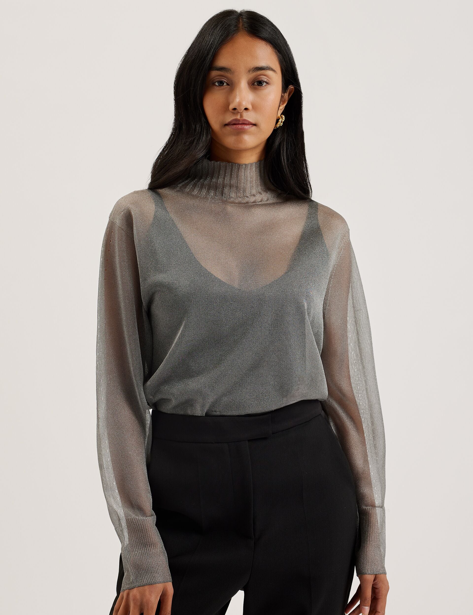 Ted Baker Taylaw Shimmer Sheer Knit Funnel Neck Top Women's