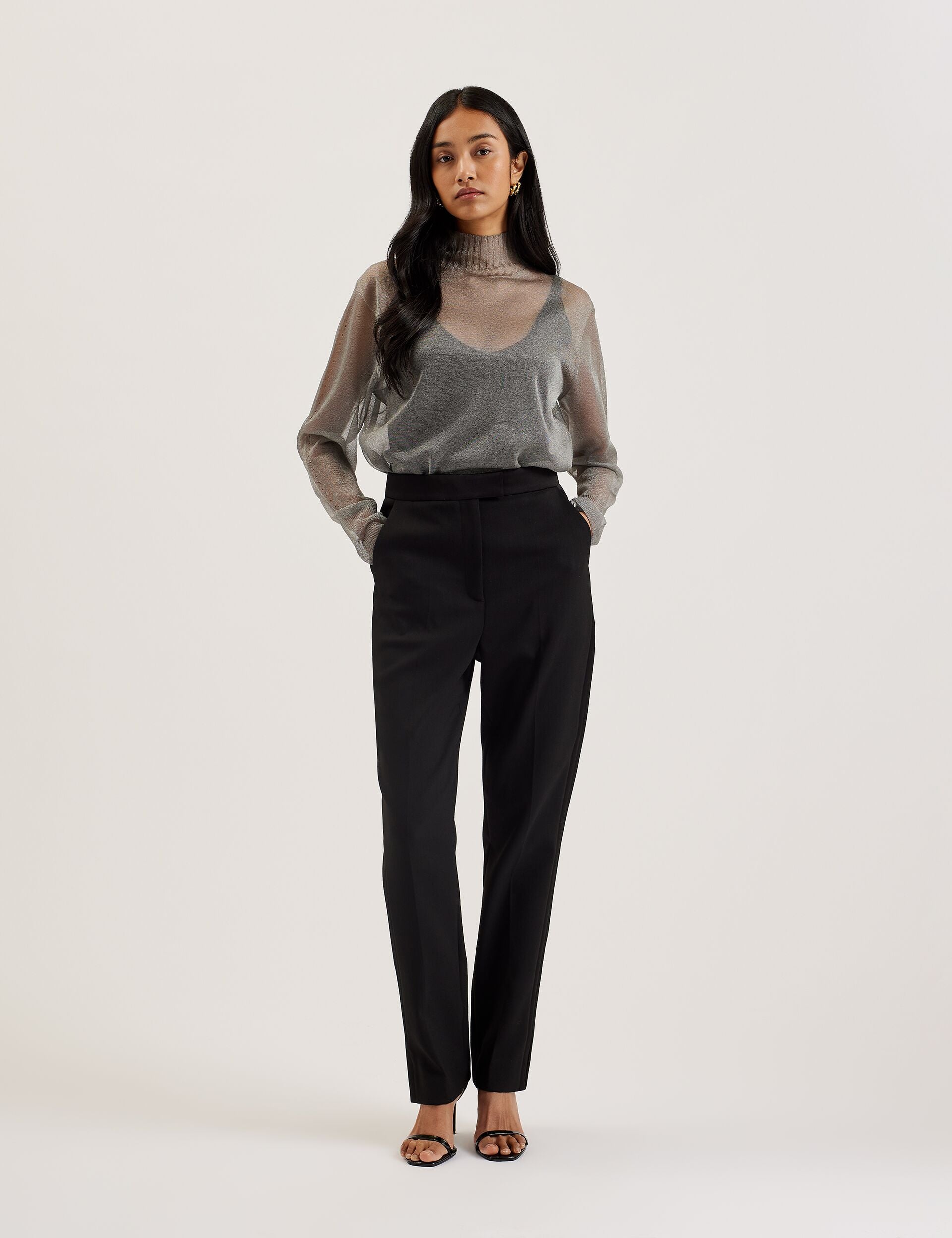 Ted Baker Taylaw Shimmer Sheer Knit Funnel Neck Top Women's