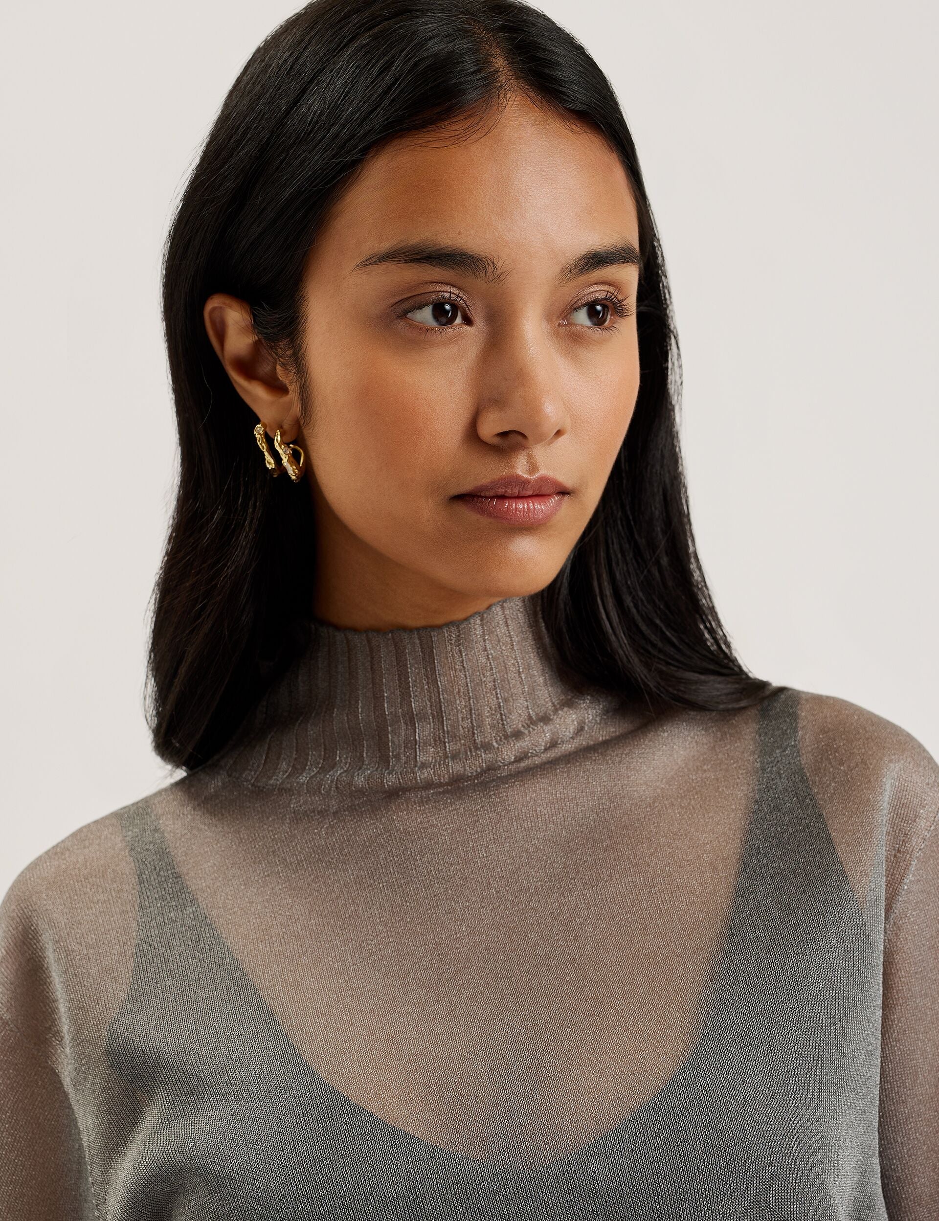 Ted Baker Taylaw Shimmer Sheer Knit Funnel Neck Top Women's