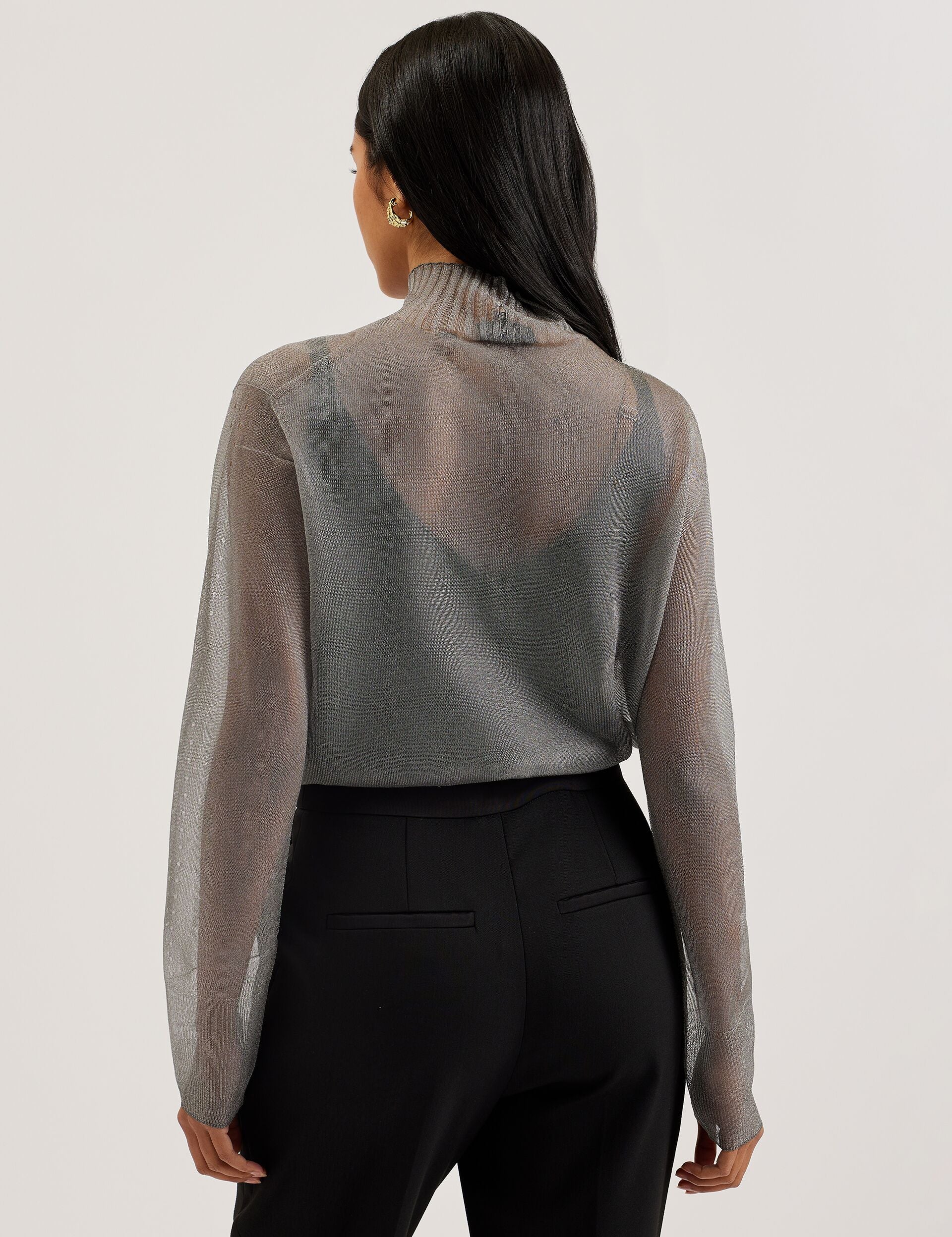 Ted Baker Taylaw Shimmer Sheer Knit Funnel Neck Top Women's