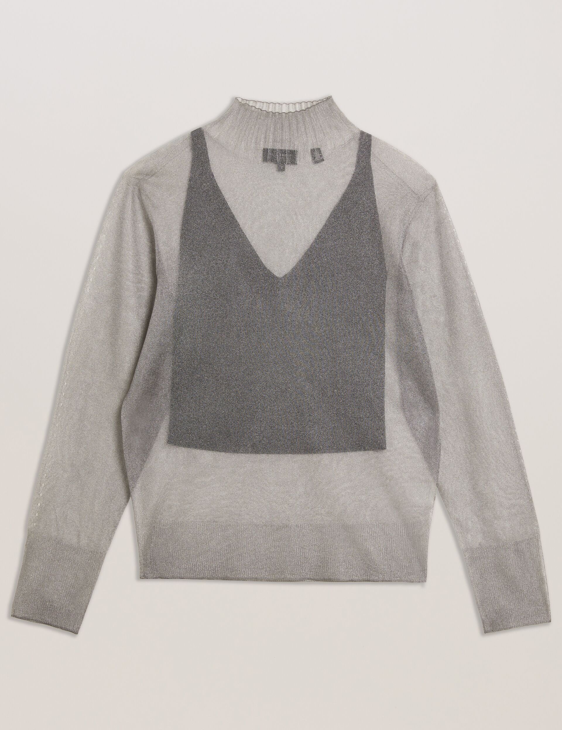 Ted Baker Taylaw Shimmer Sheer Knit Funnel Neck Top Women's
