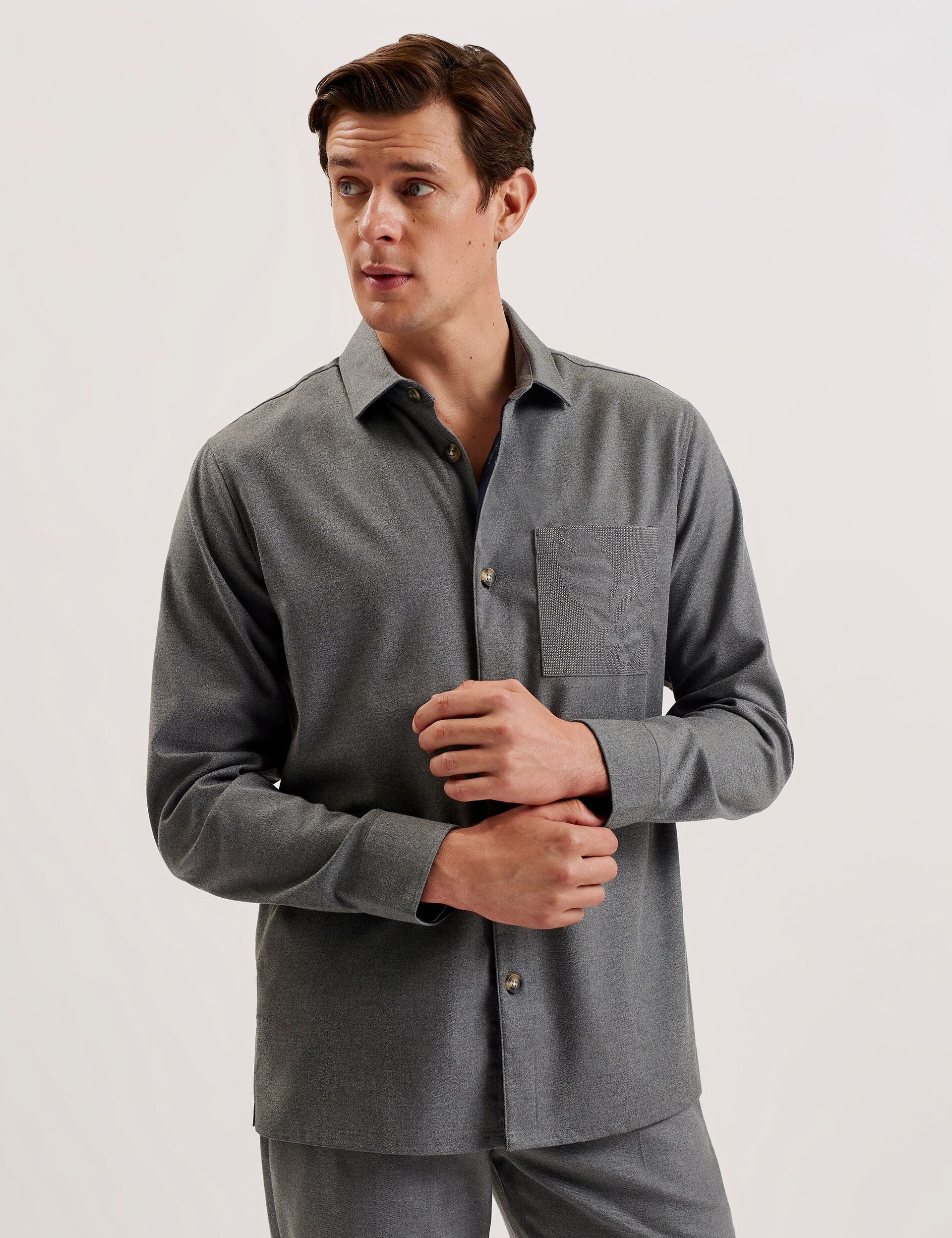 Ted Baker Gaius Wool Blend Shirt With Pocket Detail