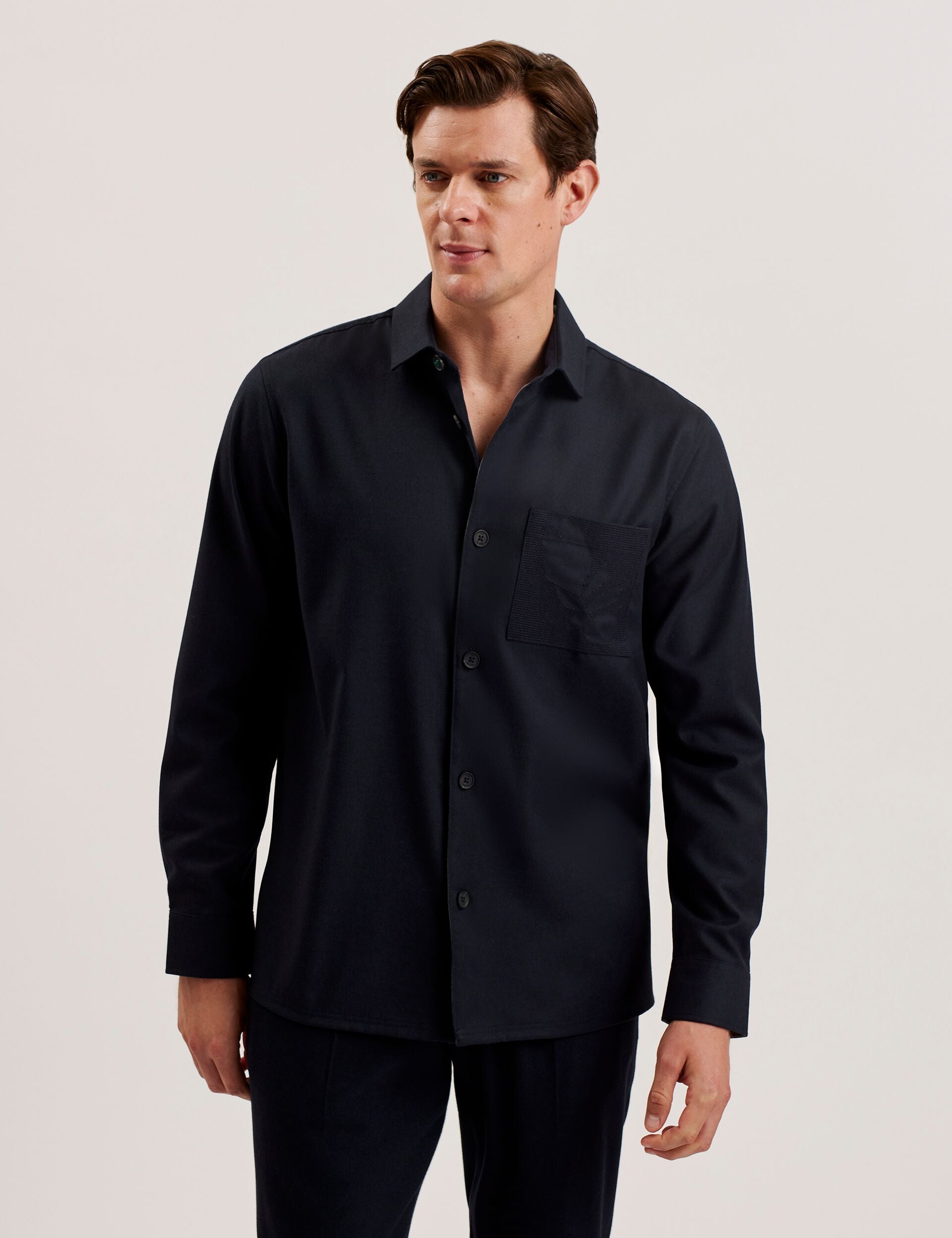 Ted Baker Gaius Wool Blend Shirt With Pocket Detail