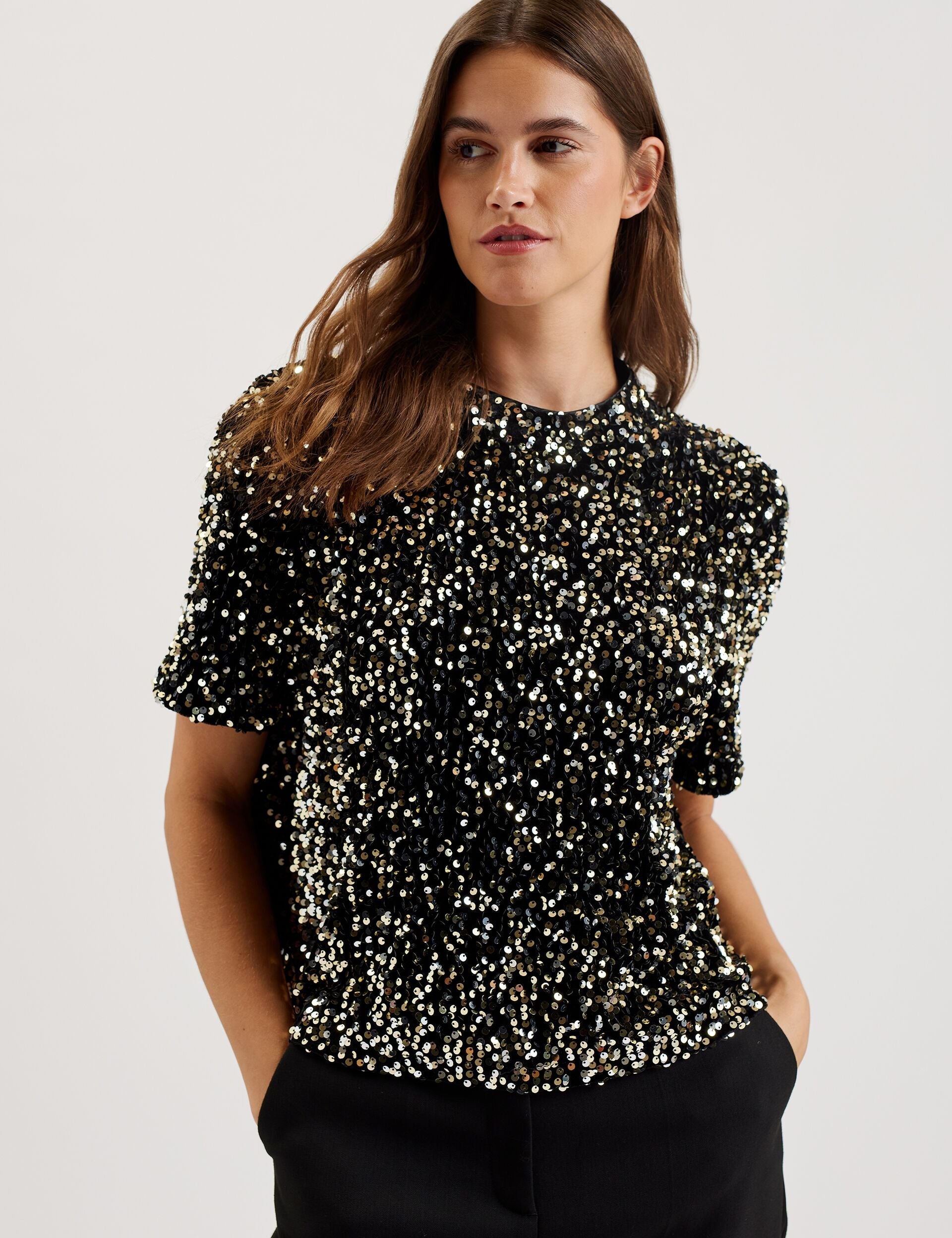 Ted Baker Zarhaaa Sequined Velvet Short Sleeve Top Women's