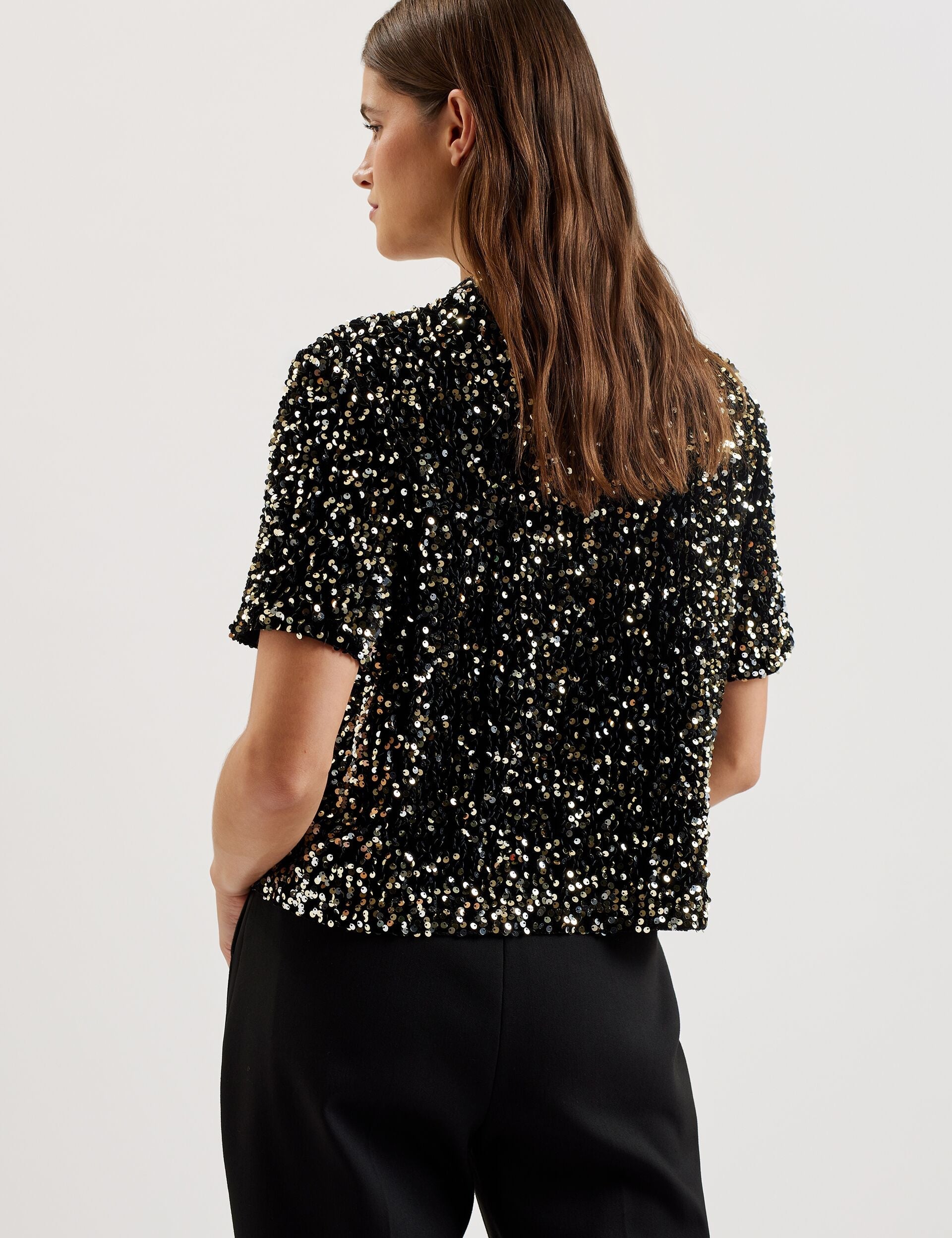 Ted Baker Zarhaaa Sequined Velvet Short Sleeve Top Women's