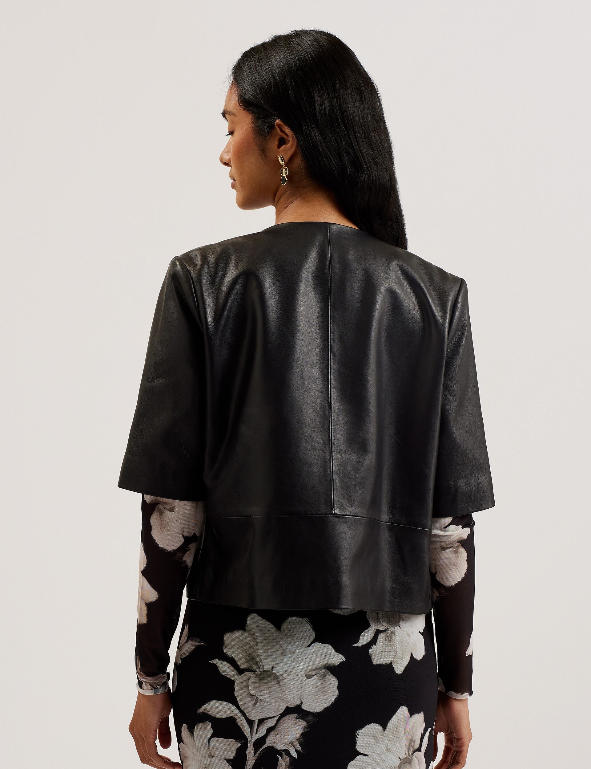 Ted Baker Obino Cropped Sleeve Open Leather Jacket Women's