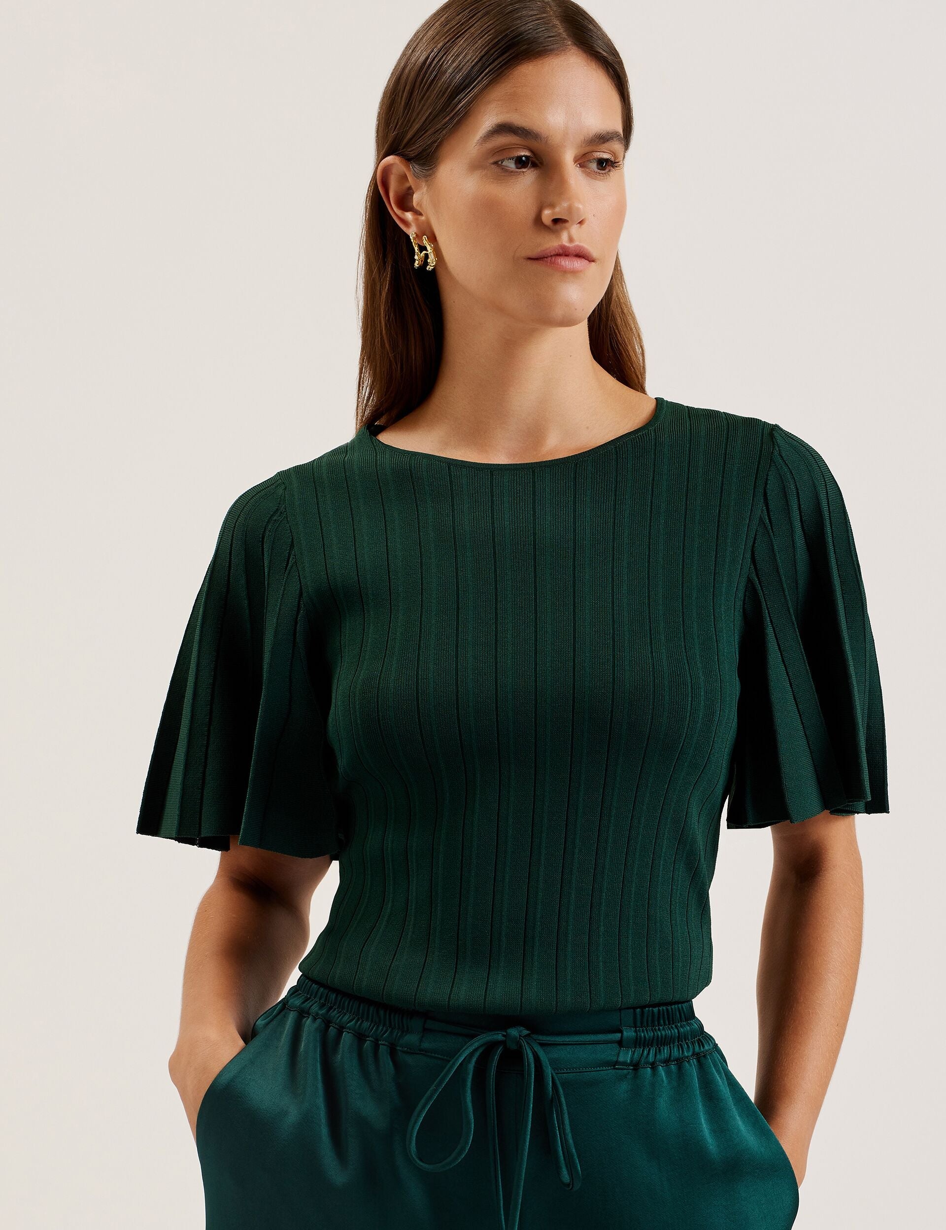Ted Baker Iivanna Ribbed Knit Top With Fluted Short Sleeves Women's