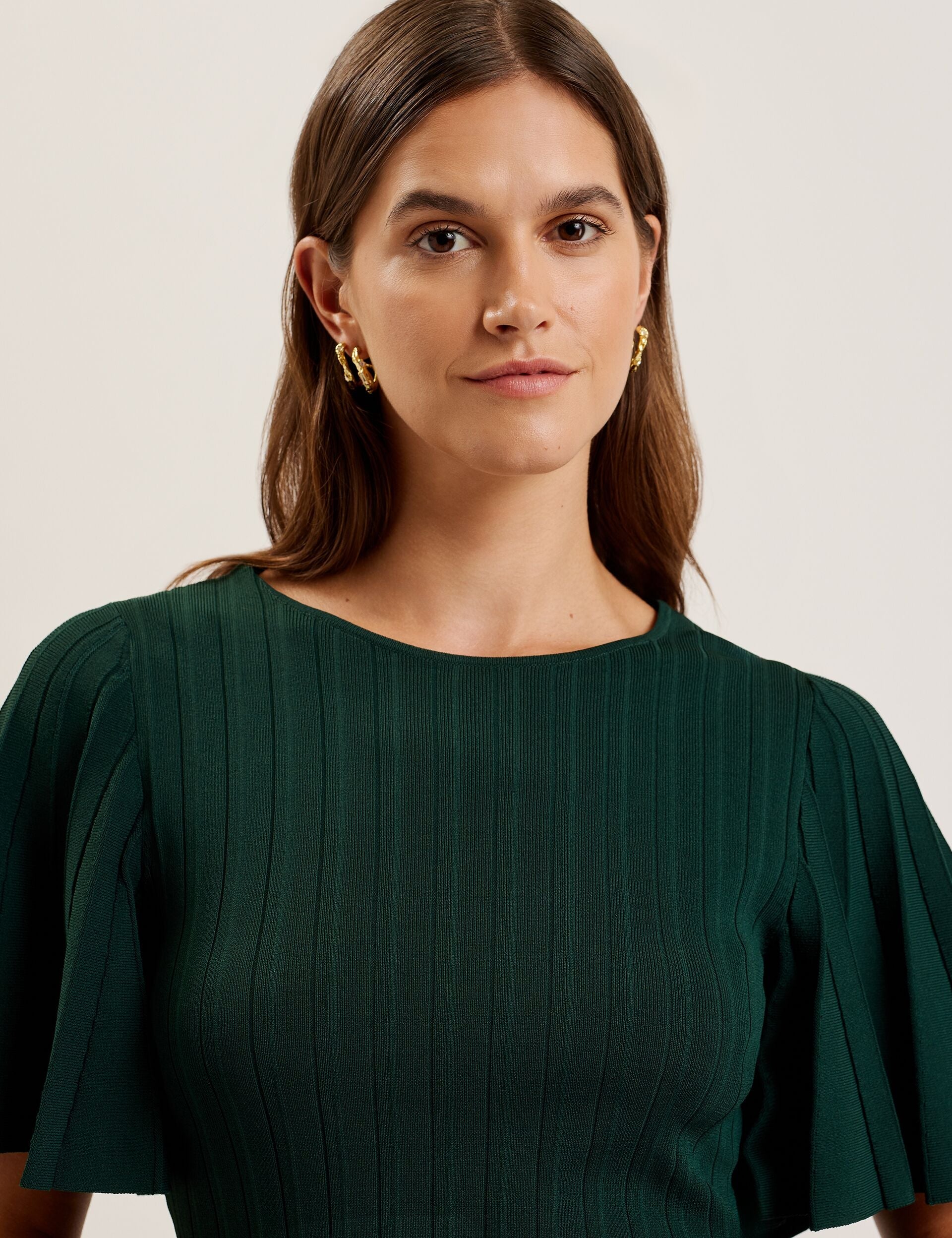 Ted Baker Iivanna Ribbed Knit Top With Fluted Short Sleeves Women's
