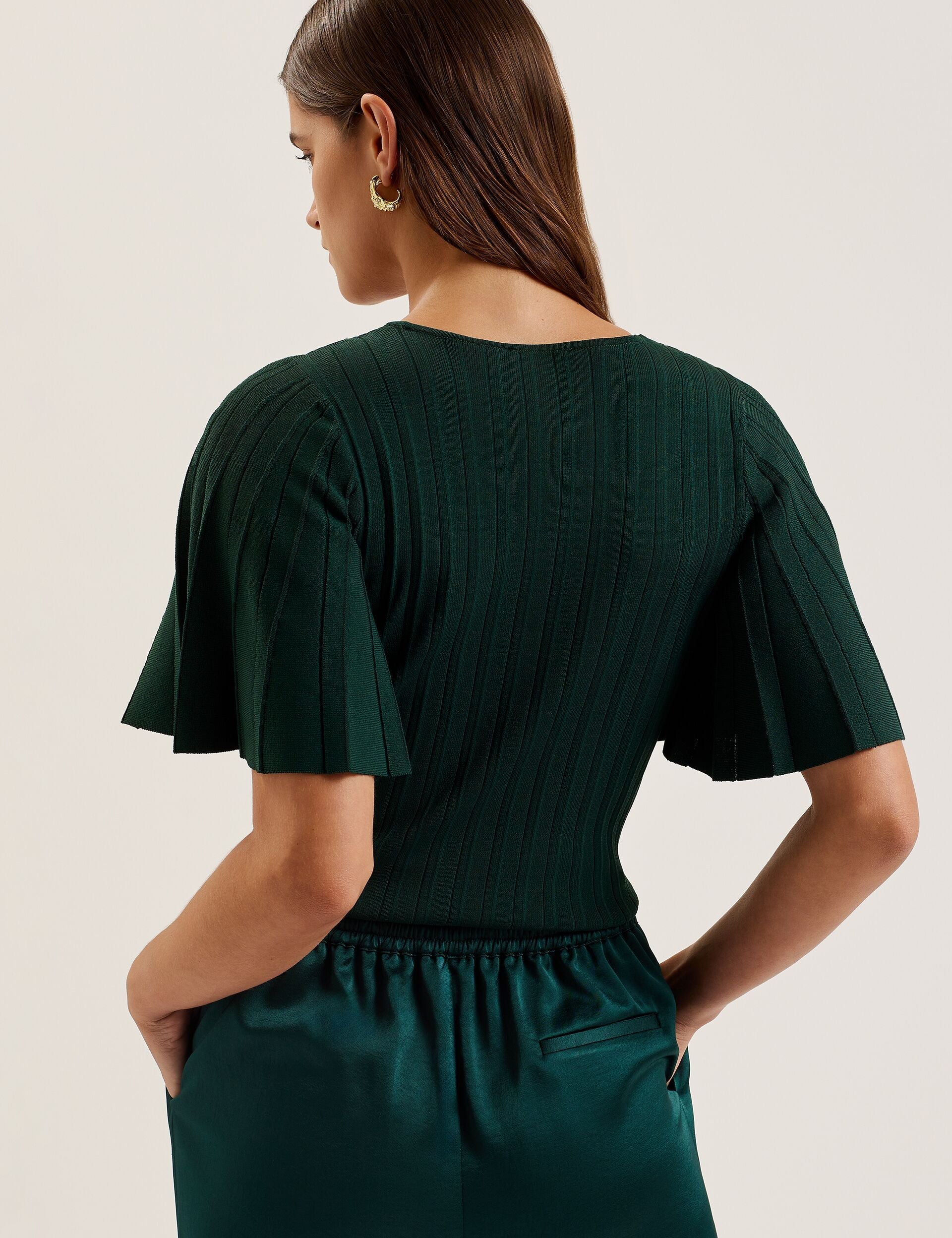 Ted Baker Iivanna Ribbed Knit Top With Fluted Short Sleeves Women's