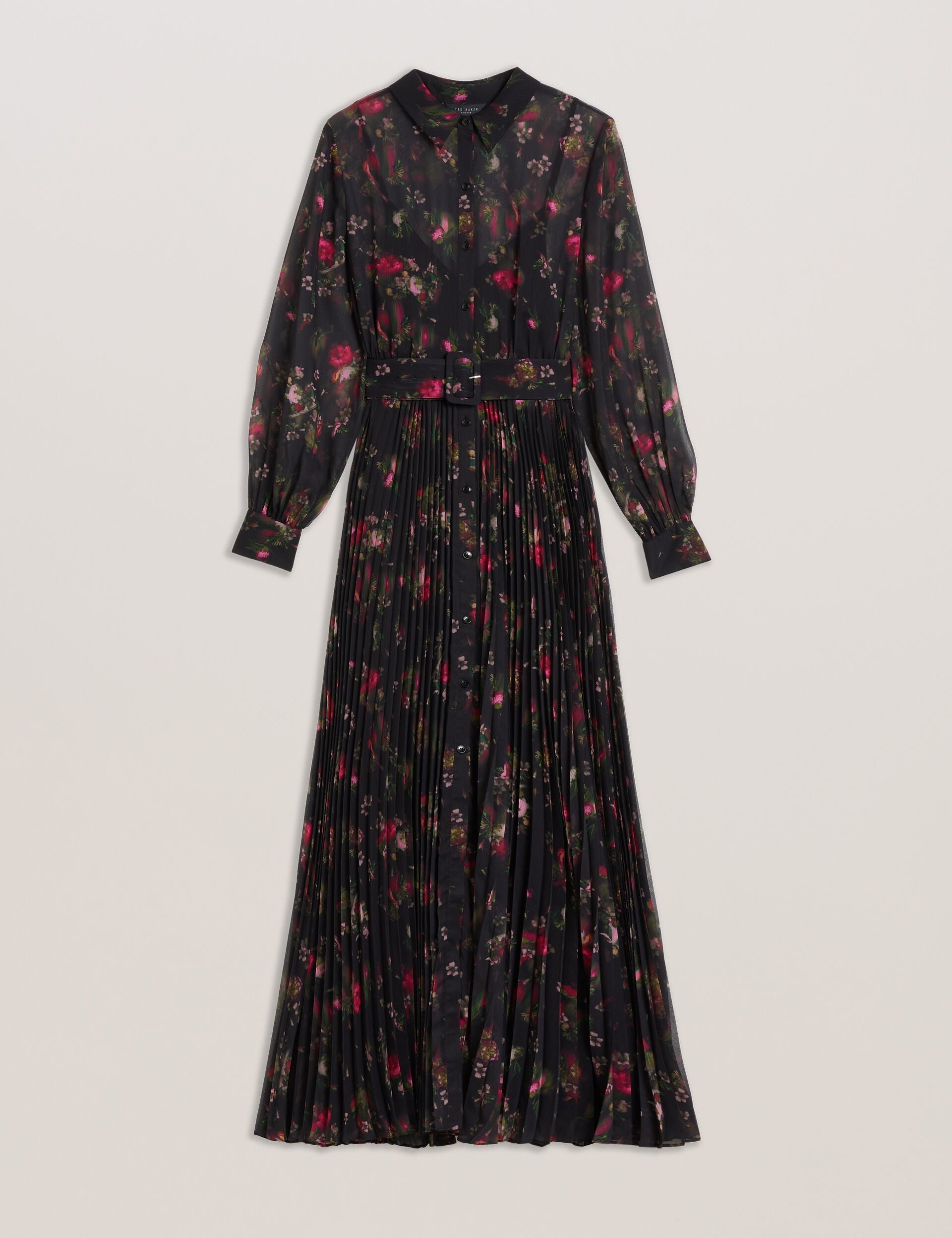 Ted Baker Ceiba Floral Print Pleated Maxi Shirt Dress Women's