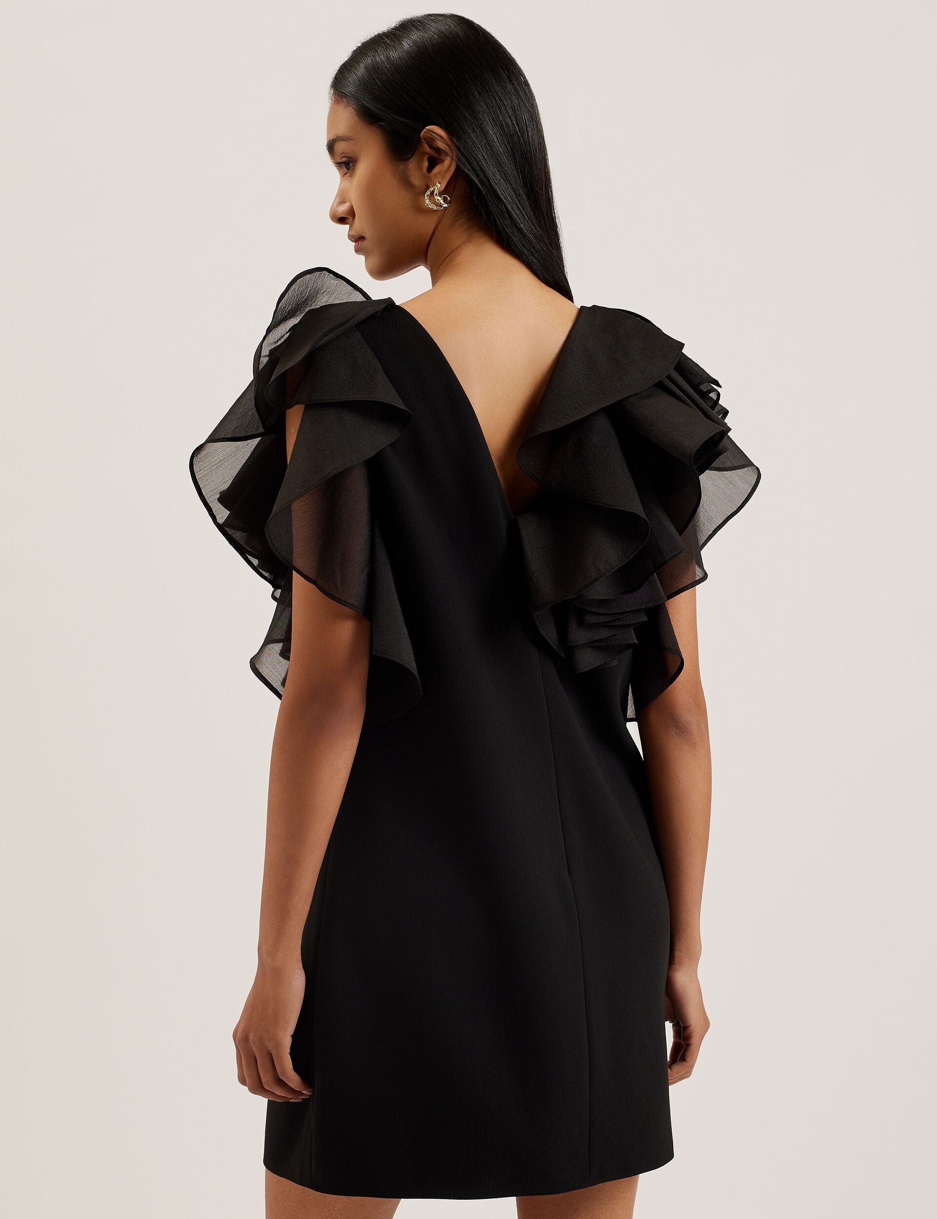Ted Baker Elqui Oversized Ruffle Trim Vneck Mini Dress Women's