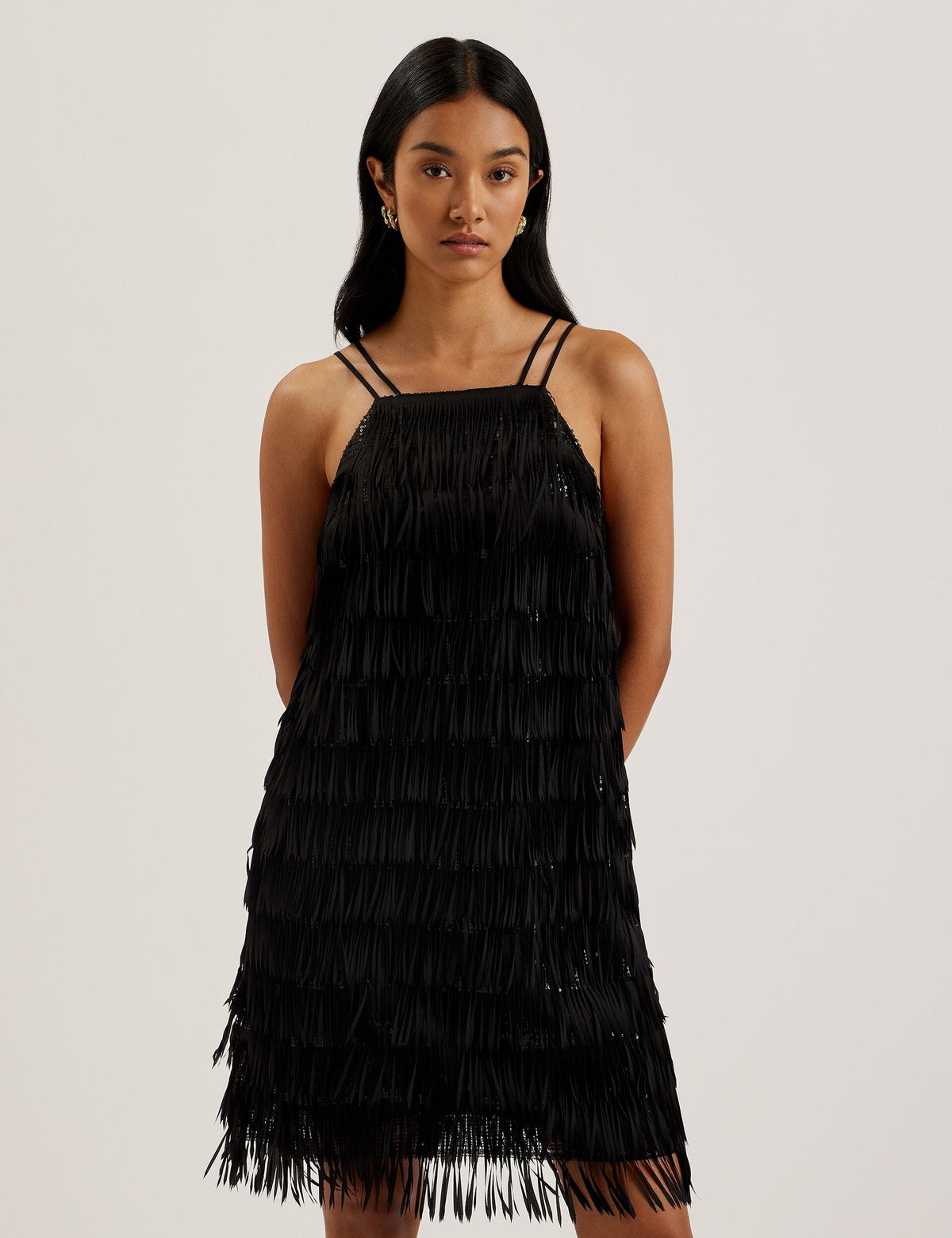 Ted Baker Bartin Fringed Sequin Halter Strap Mini Dress Women's