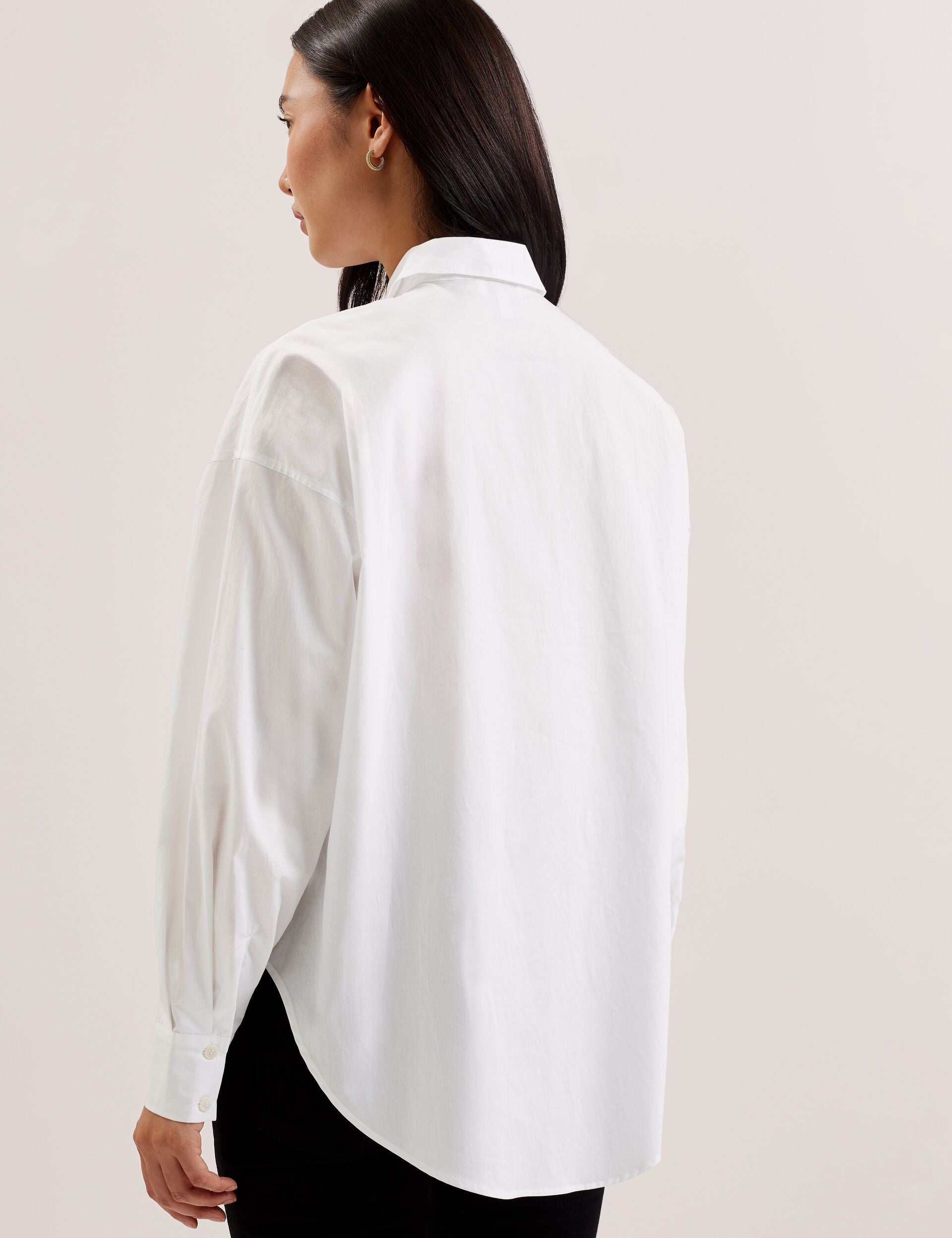 Ted Baker Izote White Oversized Bib Detail Cotton Shirt Women's