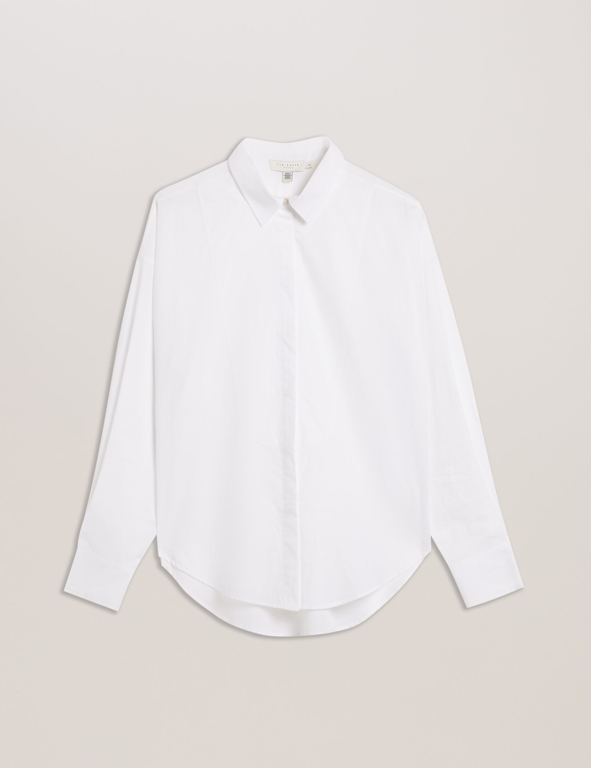 Ted Baker Izote White Oversized Bib Detail Cotton Shirt Women's