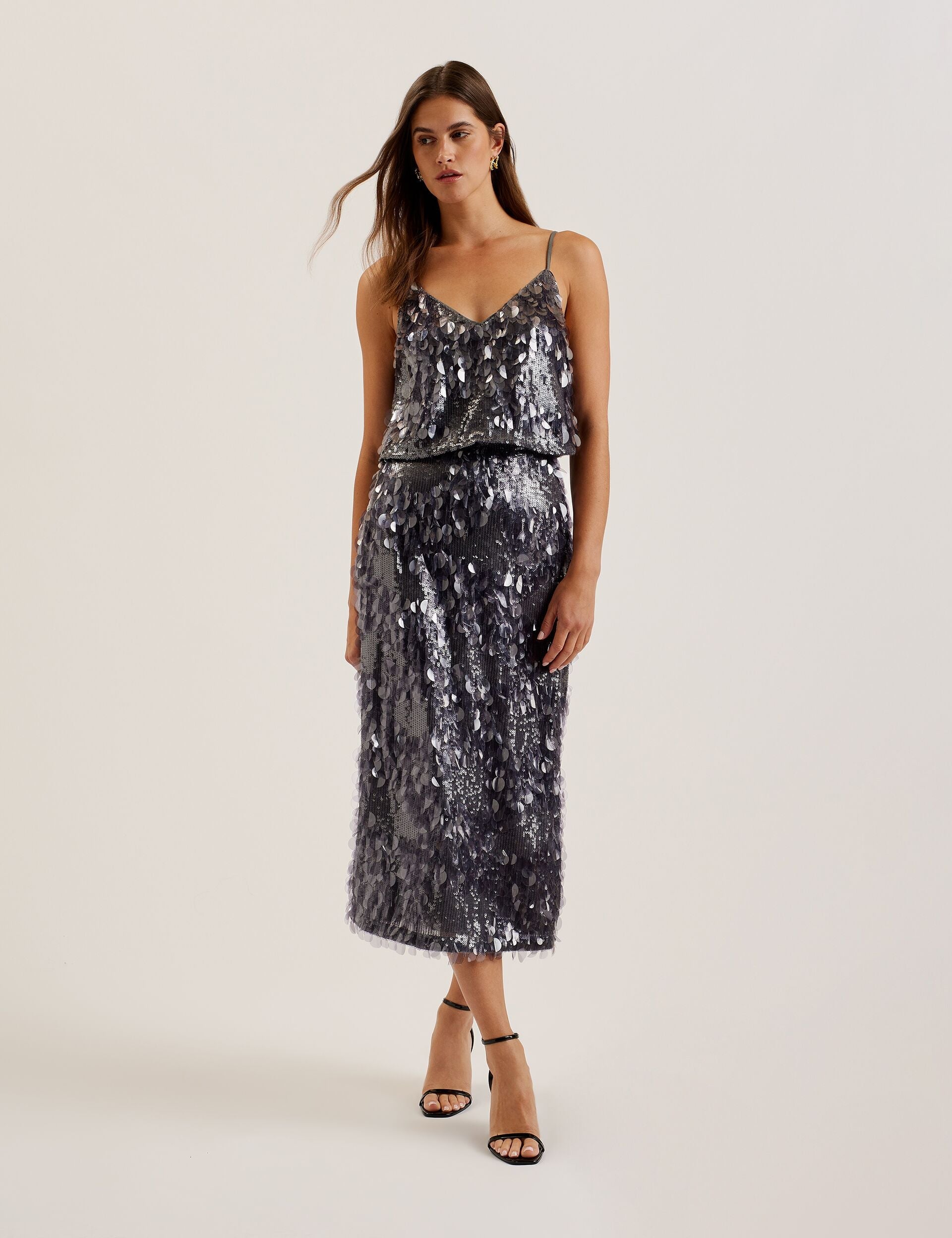 Ted Baker Dorida Mixed Sequin Midi Skirt With Slit Women's