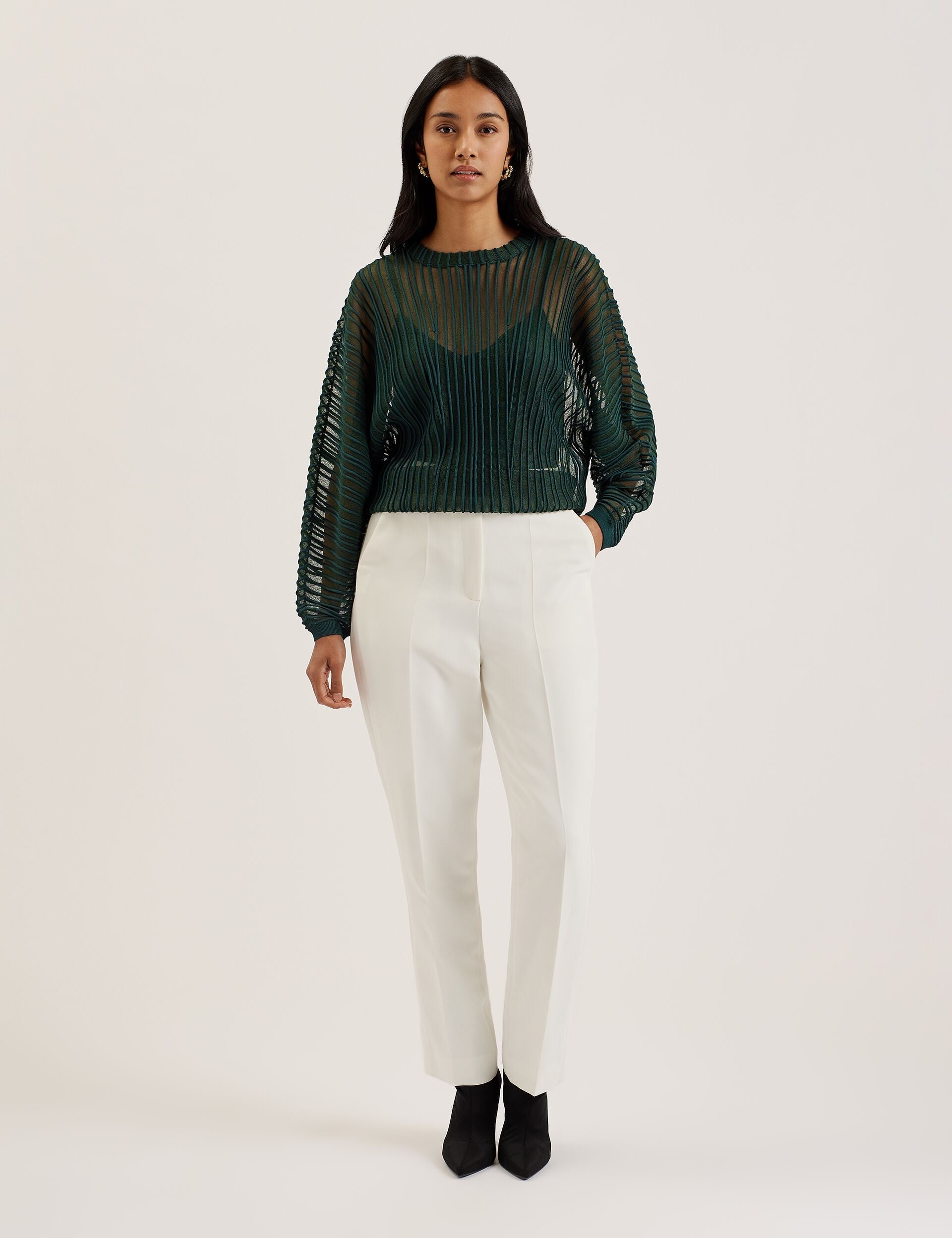 Ted Baker Nellay Sheer Textured Stripe Barrel Sleeve Jumper Women's