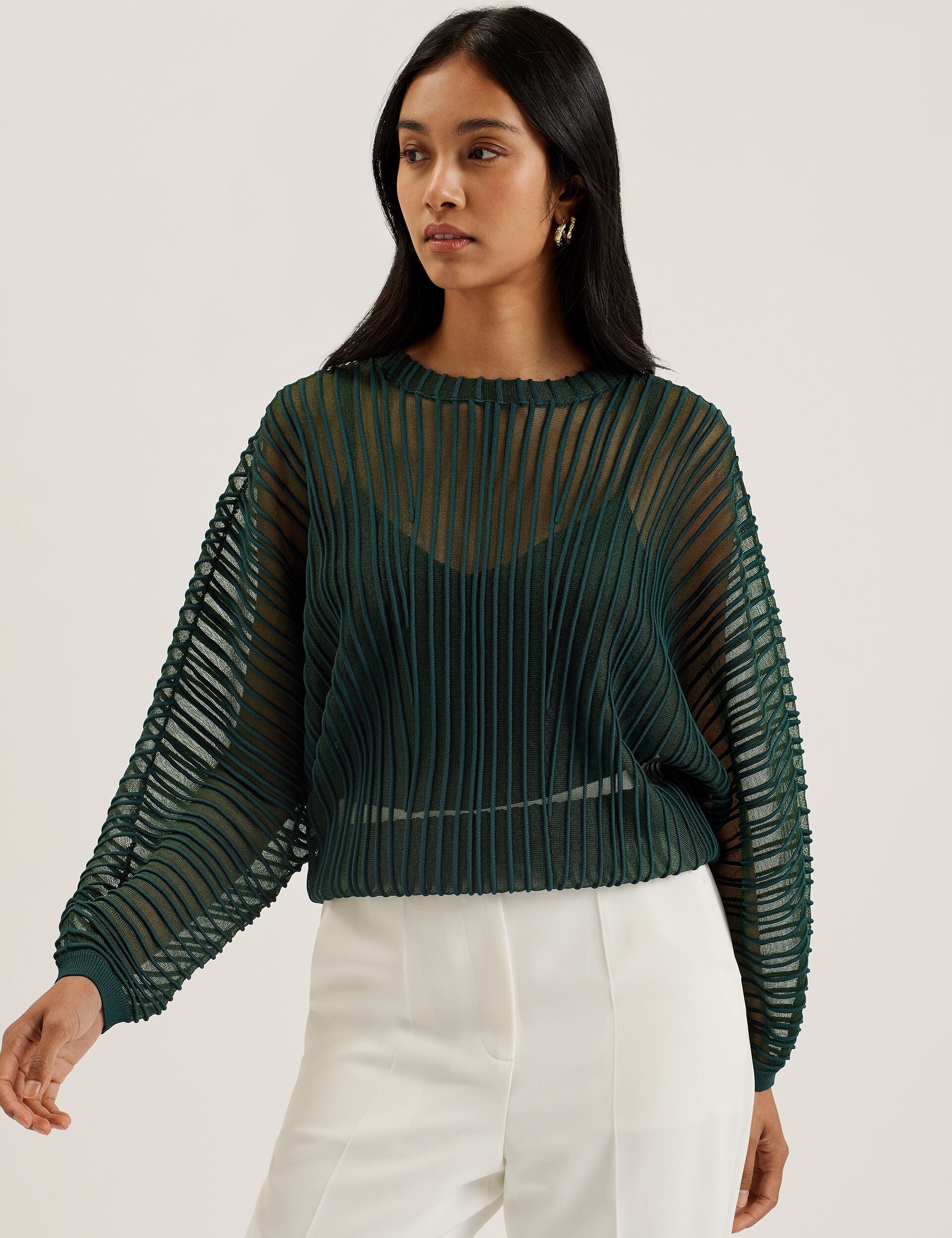Ted Baker Nellay Sheer Textured Stripe Barrel Sleeve Jumper Women's