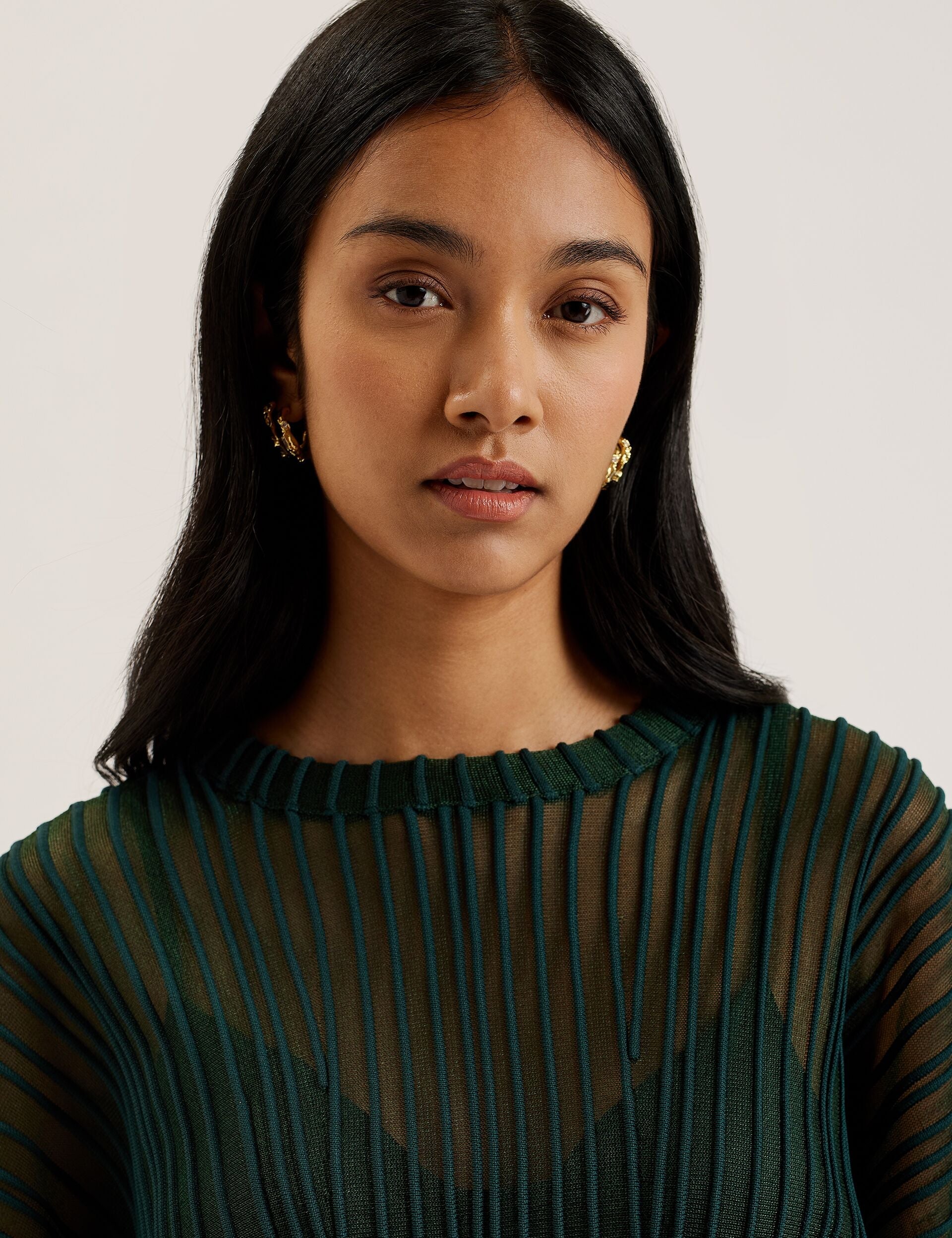 Ted Baker Nellay Sheer Textured Stripe Barrel Sleeve Jumper Women's