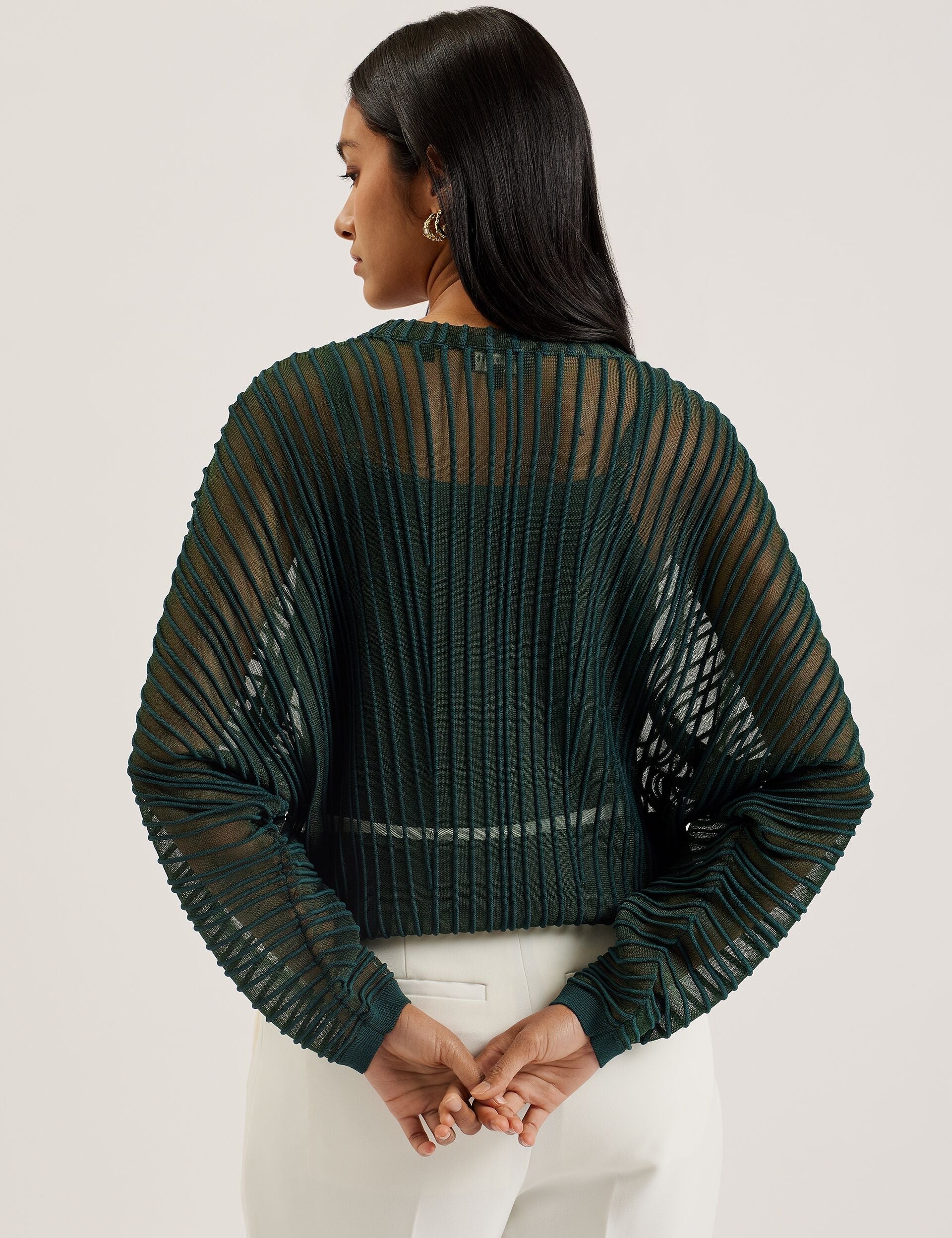Ted Baker Nellay Sheer Textured Stripe Barrel Sleeve Jumper Women's