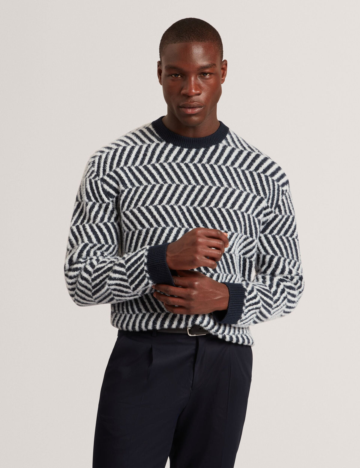 Ted Baker Sergej Zig Zag Print Wool Blend Jumper