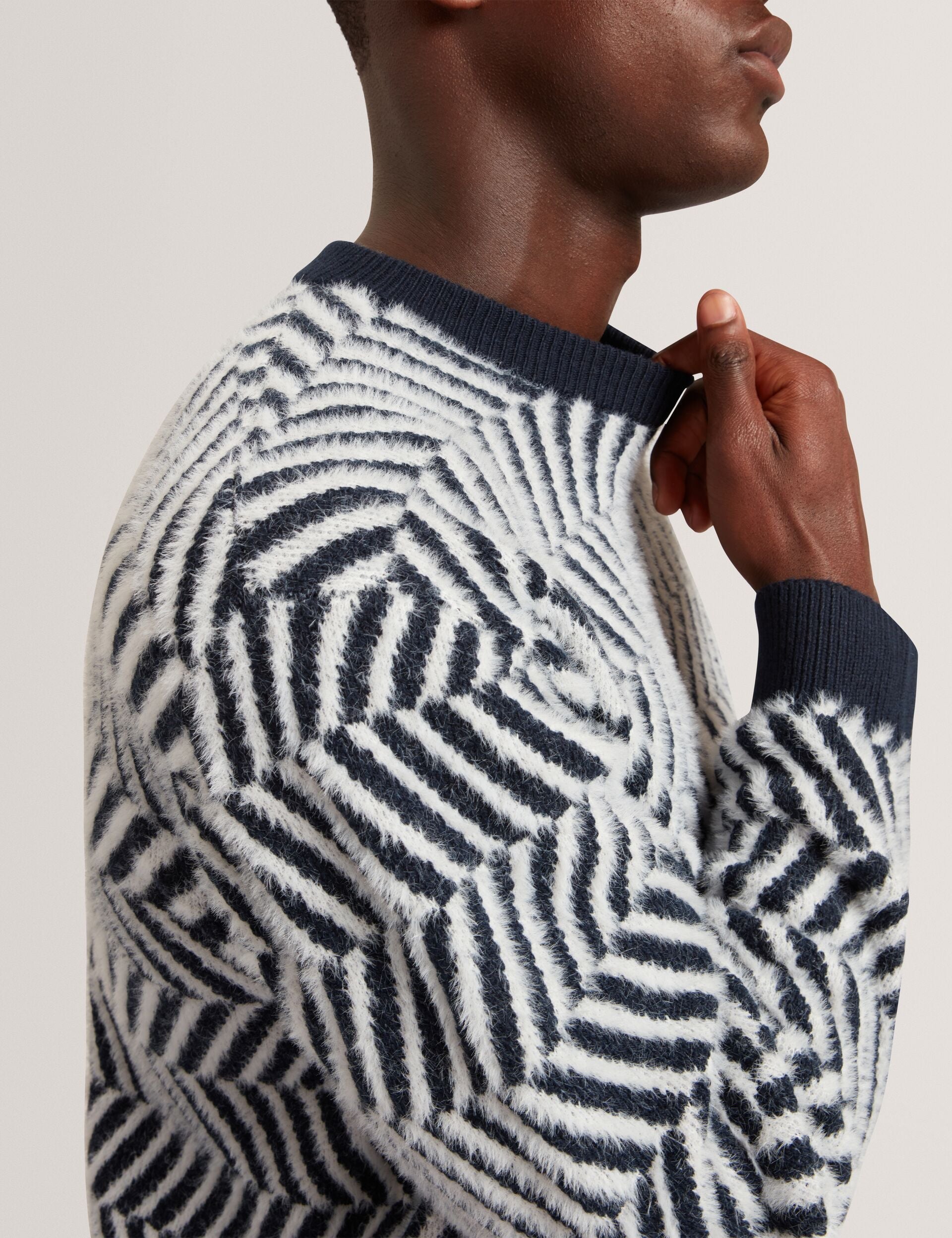 Ted Baker Sergej Zig Zag Print Wool Blend Jumper