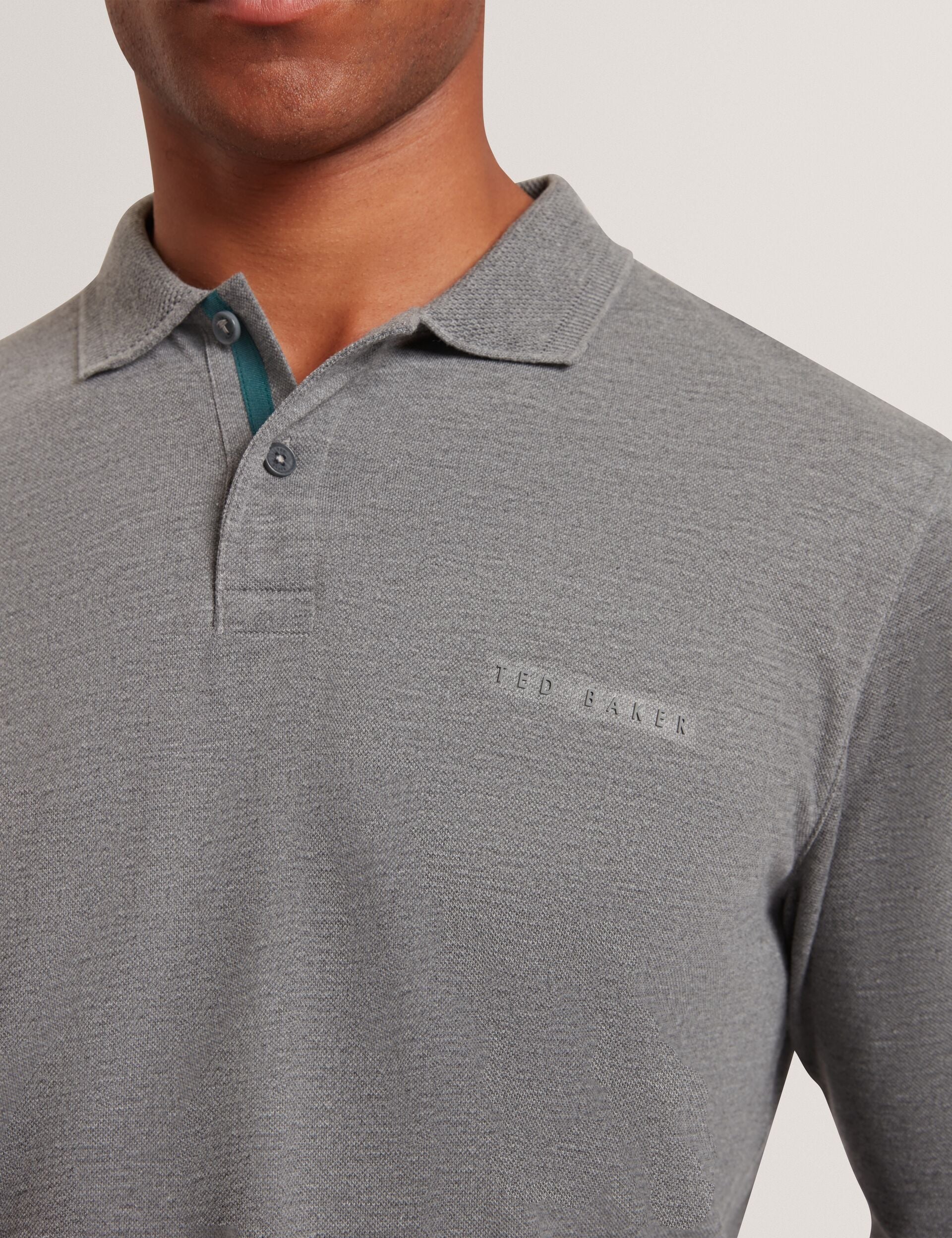 Ted Baker Woan Honeycomb Trim Pique Long Sleeve Polo