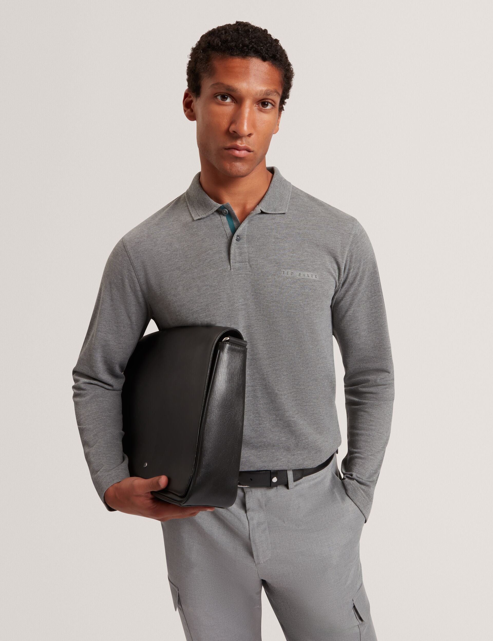 Ted Baker Woan Honeycomb Trim Pique Long Sleeve Polo