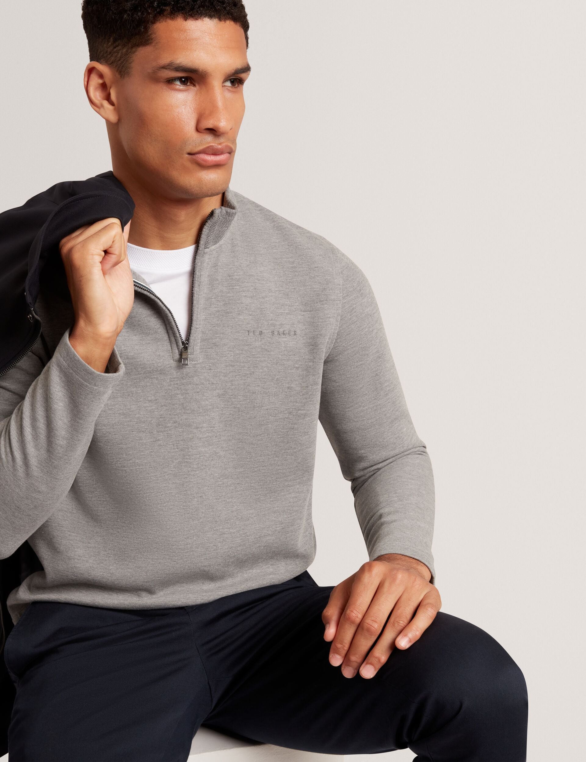 Ted Baker Crabtre Stretch Cotton Zip Neck Sweatshirt