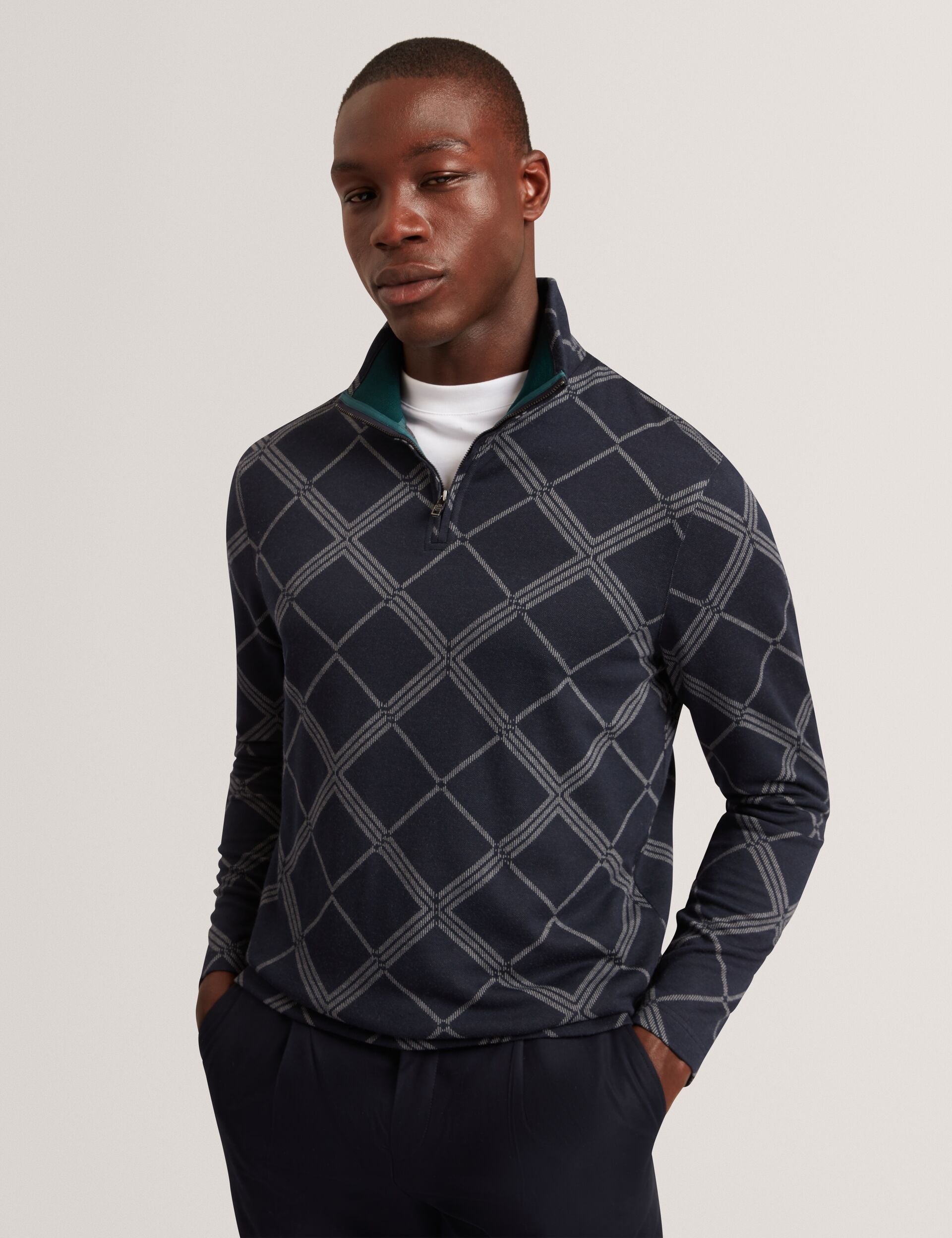 Ted Baker Kafii Argyle Print Jacquard Zip Neck Jumper