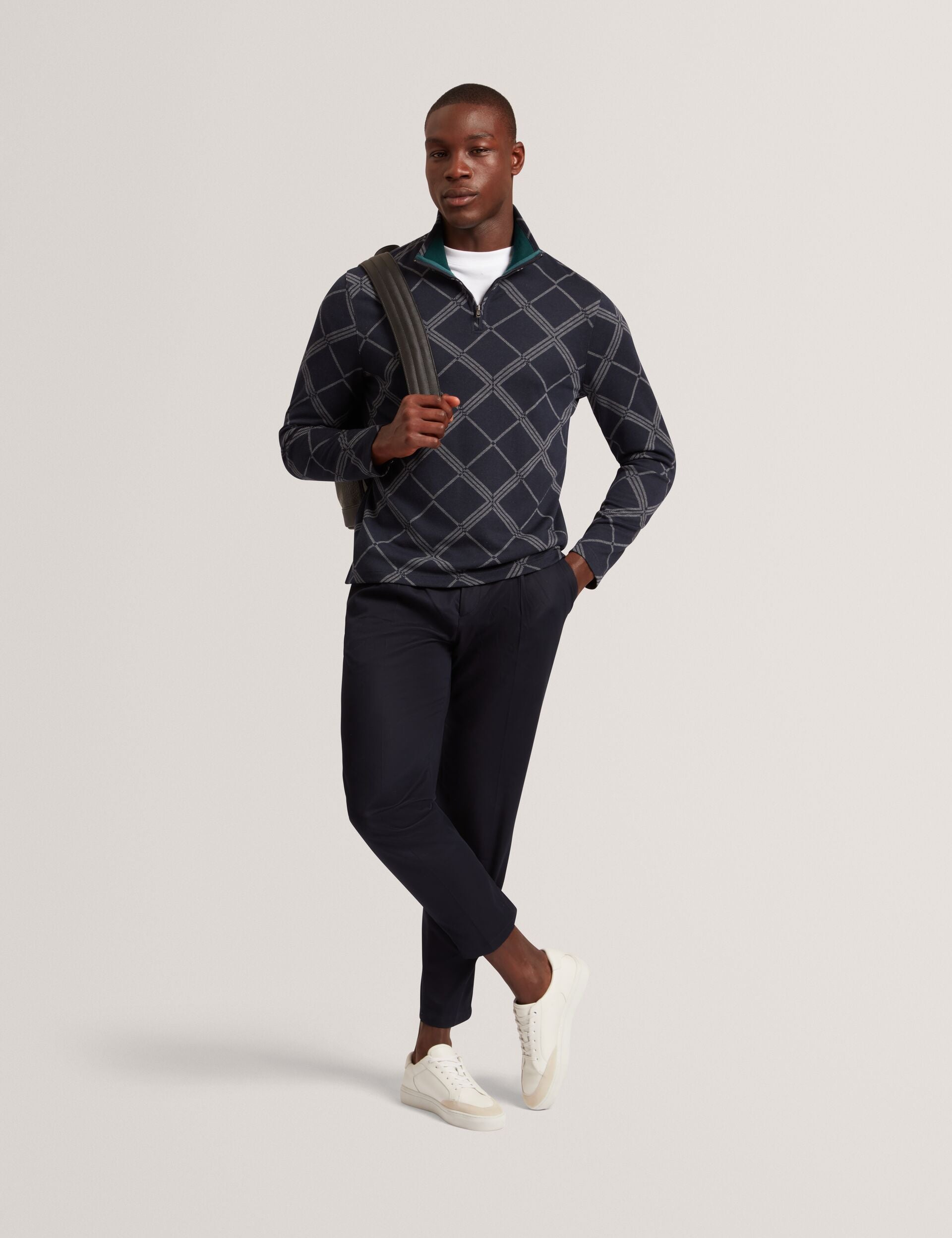 Ted Baker Kafii Argyle Print Jacquard Zip Neck Jumper