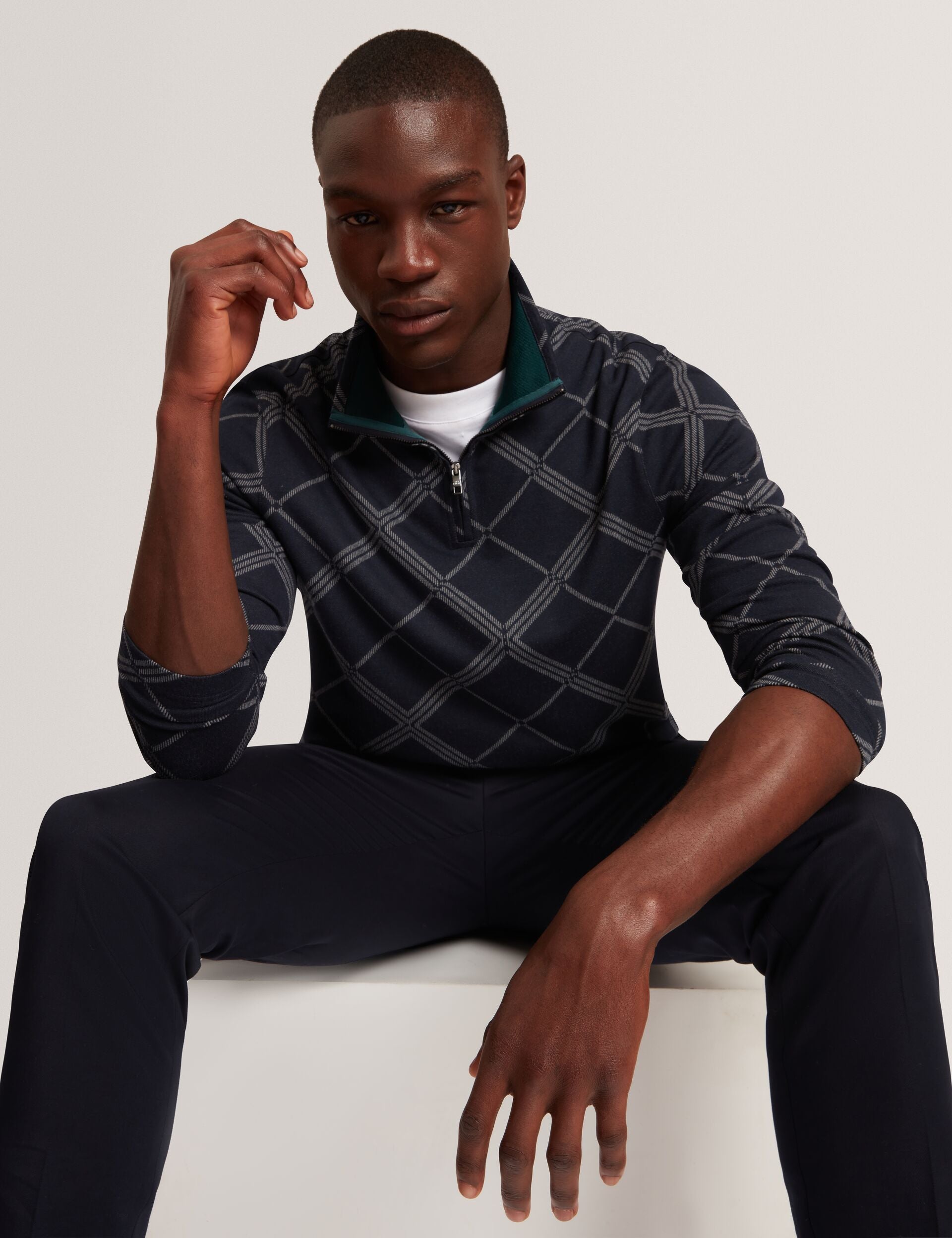 Ted Baker Kafii Argyle Print Jacquard Zip Neck Jumper