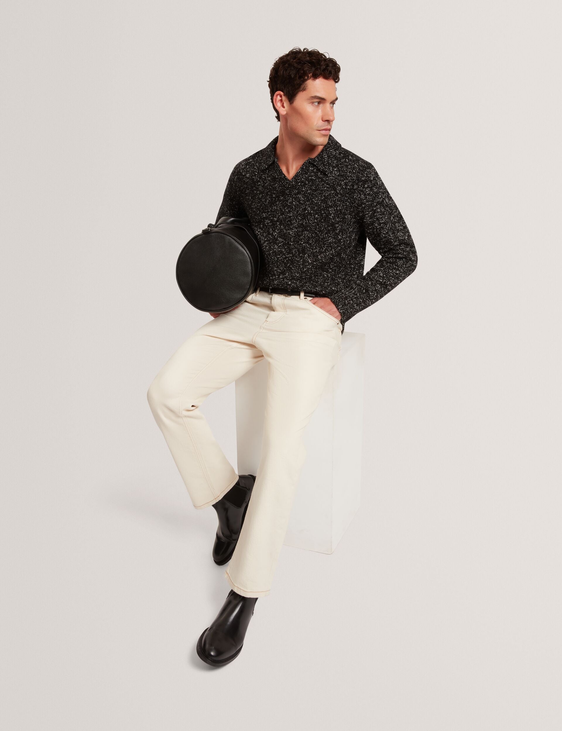 Ted Baker Berreto Melange Knit Long Sleeve Polo Shirt