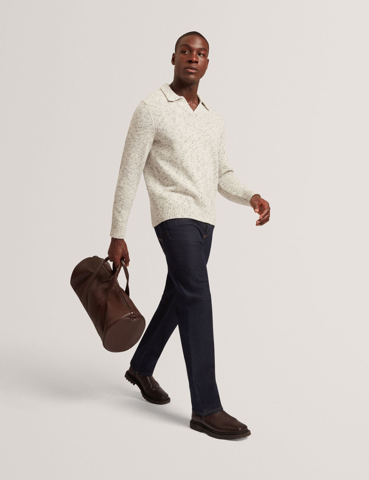 Ted Baker Berreto Melange Knit Long Sleeve Polo Shirt